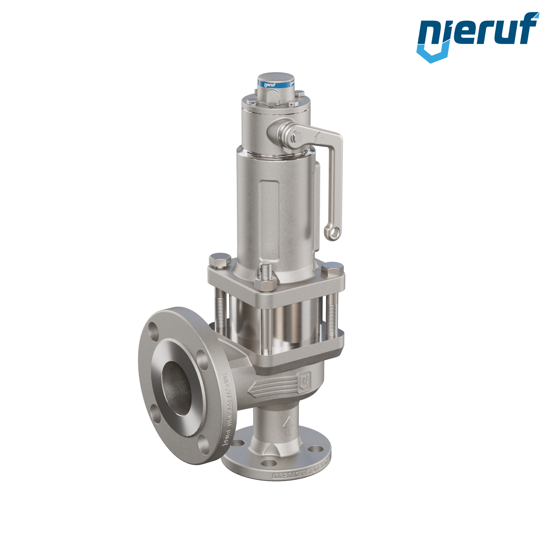 valvola di sicurezza flangiata ASME fluidi liquidi a tenuta di gas con manicotto di tenuta ANSI 150 DN25 1" x 2" SF07 acciaio, FFKM, dispositivo di sollevamento con leva