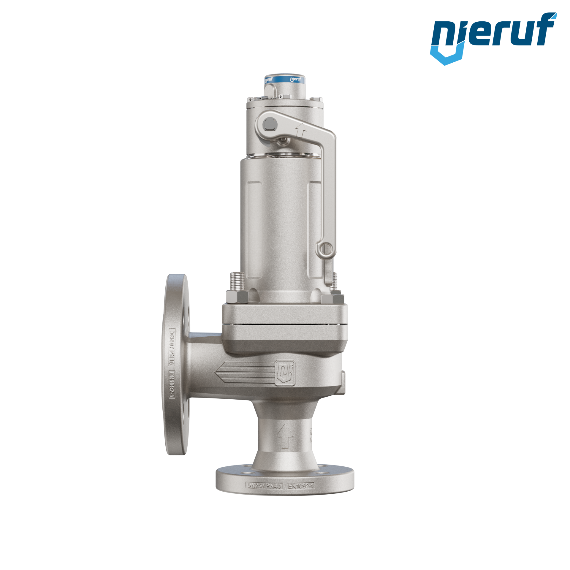 valvola di sicurezza flangiata a tenuta di gas DN25/DN40 SF07, acciaio, PTFE, dispositivo di sollevamento con leva