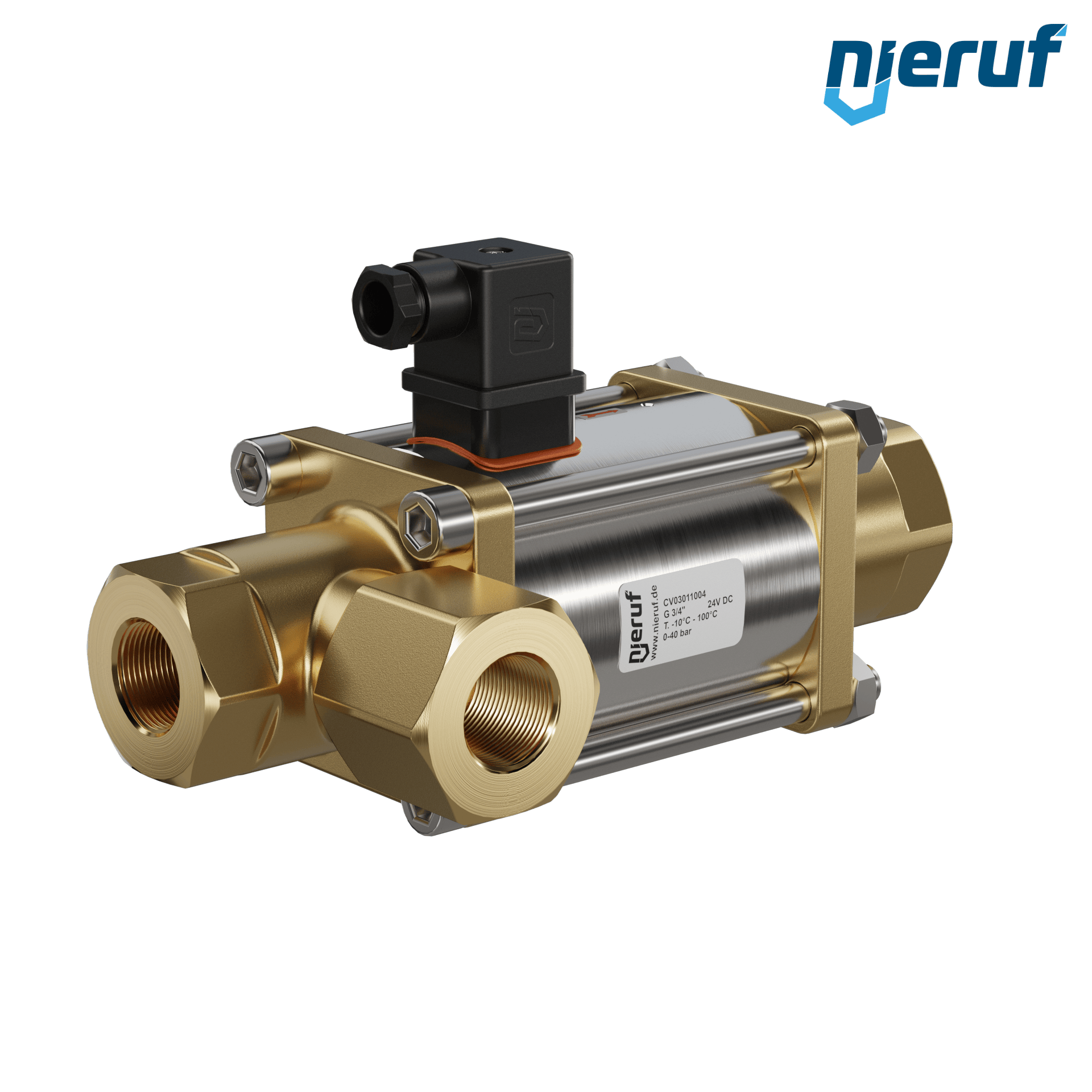 valvola coassiale a 3/2 vie 3/4" pollici filettatura interna - DN20 ottone 24V DC NC - per applicazione con acqua