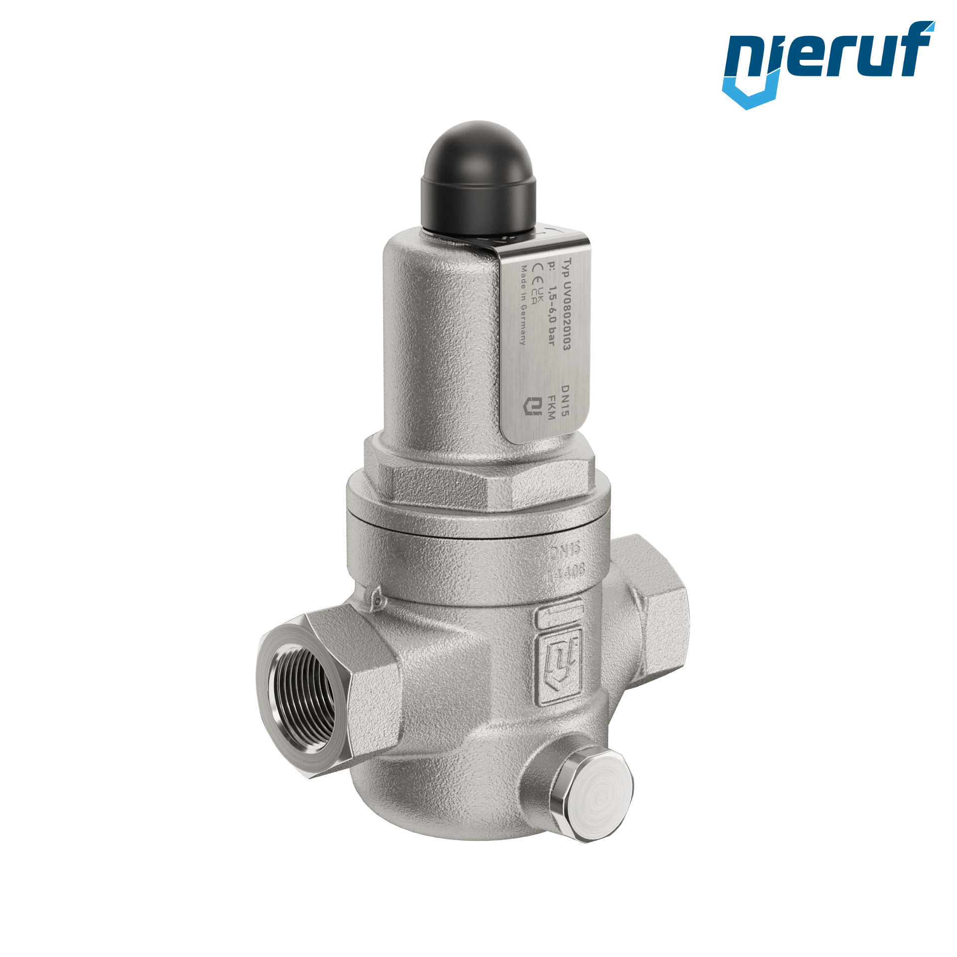 valvola di troppo pieno a pressione differenziale 1/2" pollici filettat. int UV08 acciaio inossidabile AISI 316L 1,5 - 6,0 bar