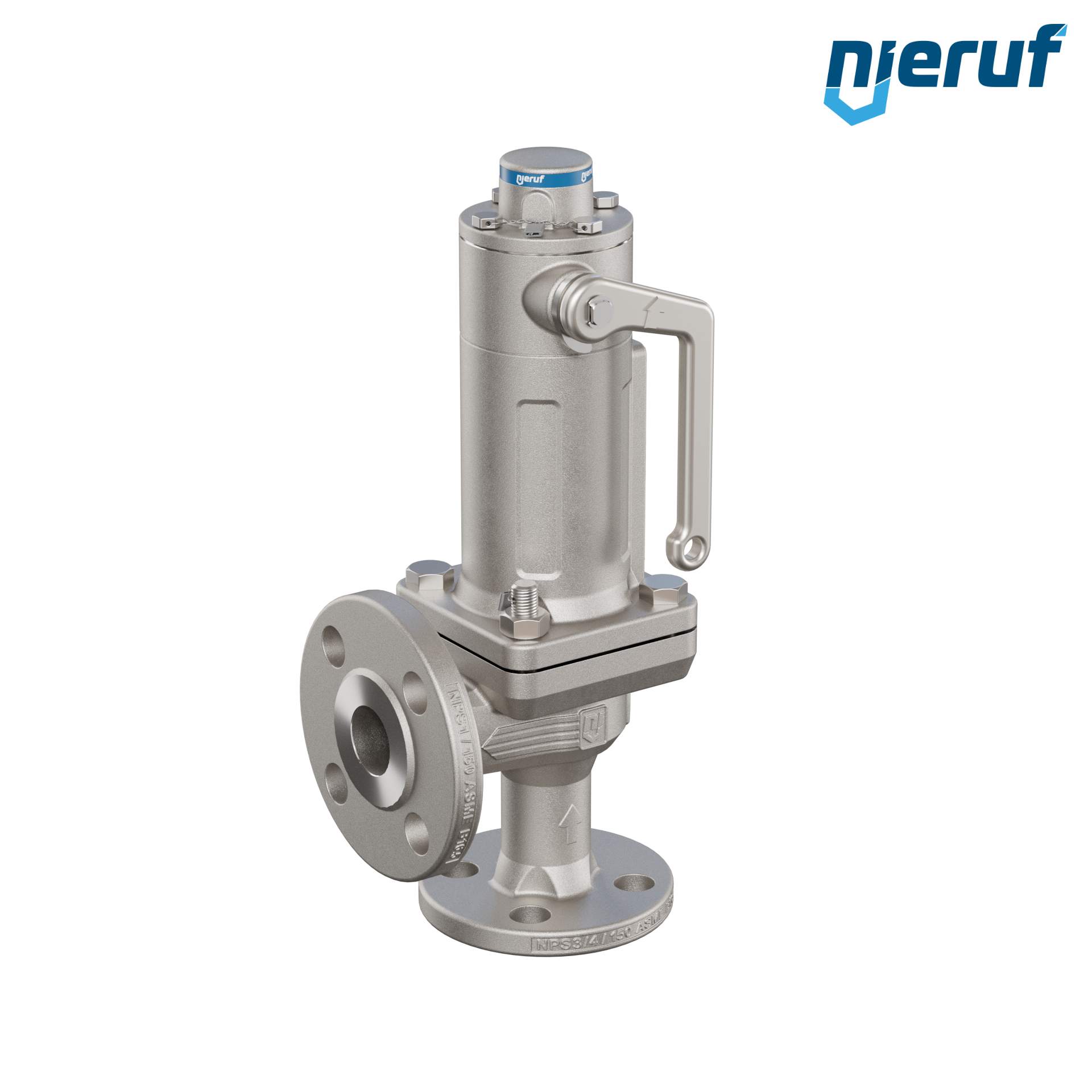 valvola di sicurezza flangiata ASME fluidi liquidi a tenuta di gas ANSI 150 DN15 3/4" x 1" SF07, acciaio, FFKM, dispositivo di sollevamento con leva