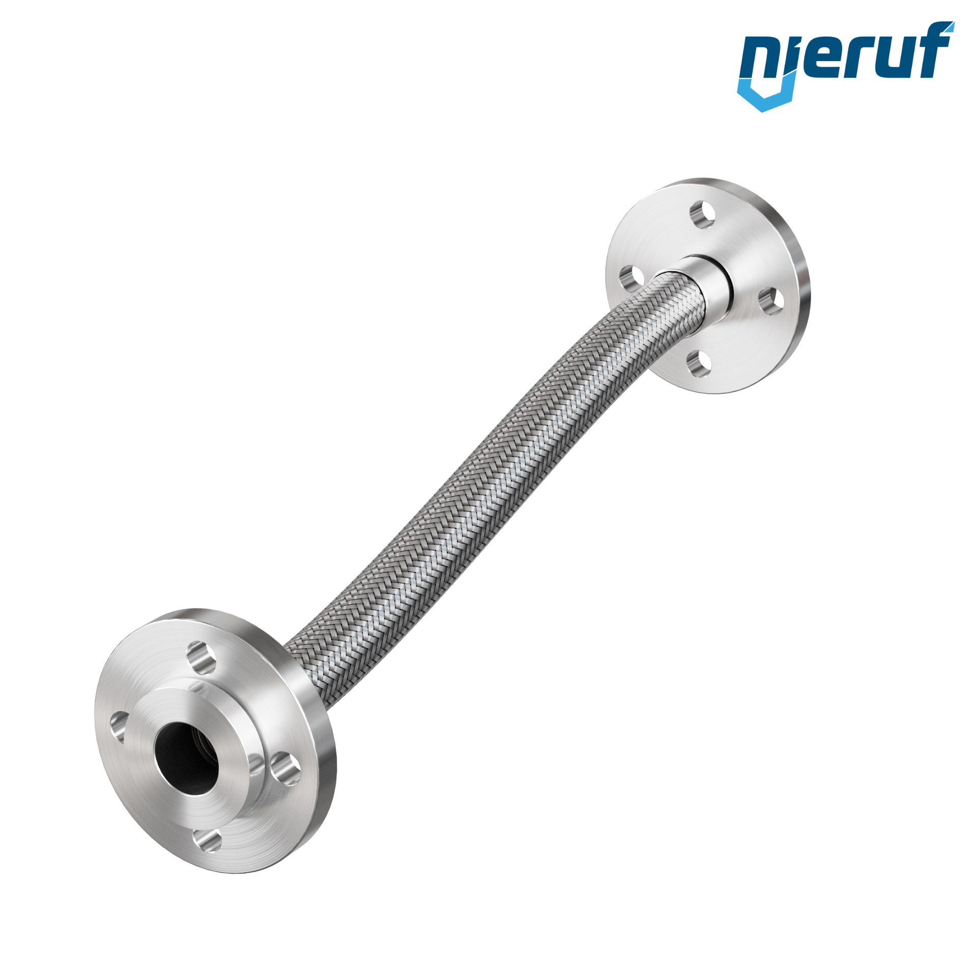 Tubo corrugato in acciaio inossidabile ES01 DN32 - 1 1/4" pollici con treccia singola e flangia girevole Lunghezza 1000 mm