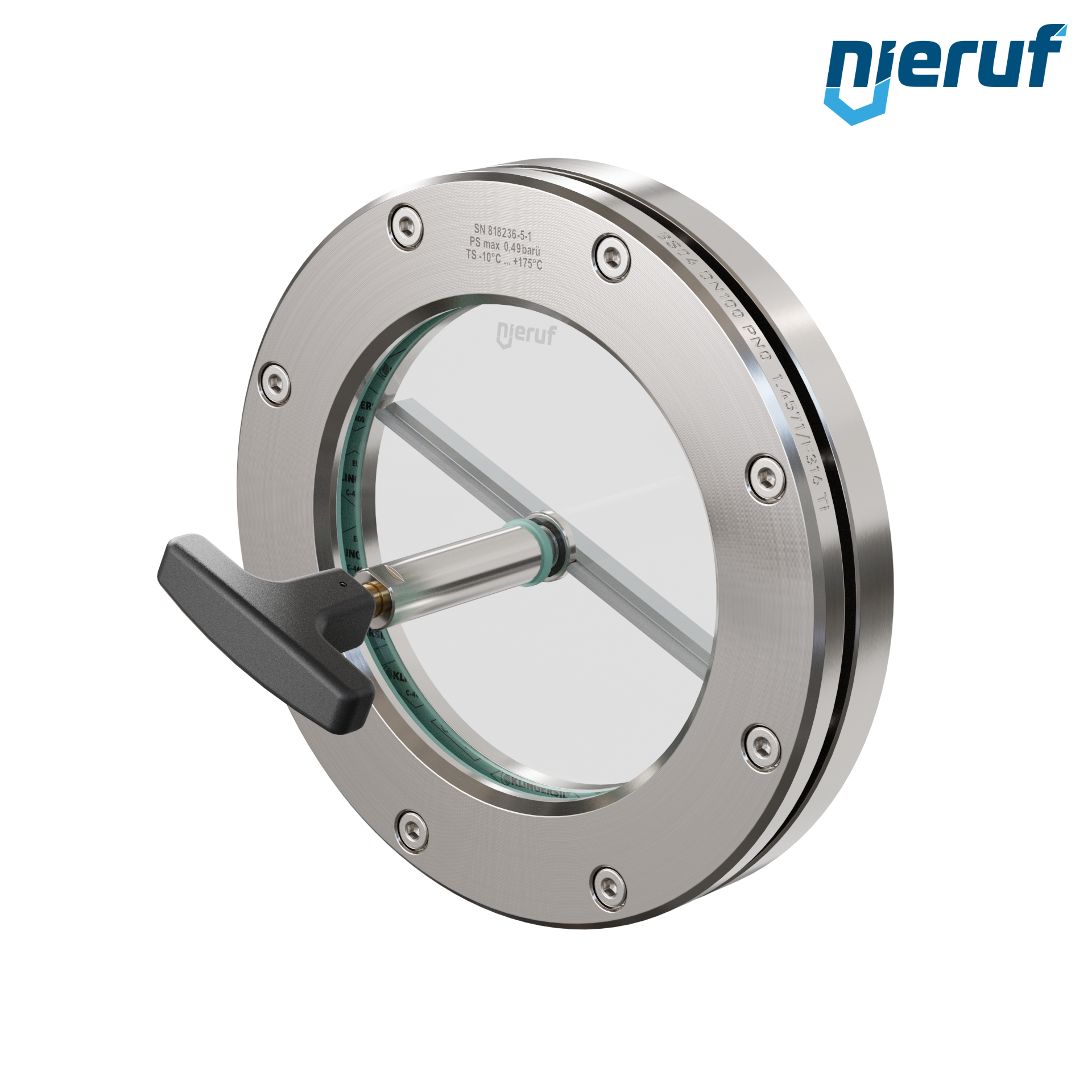 oblò di osservazione per serbatoi con tergicristallo in PTFE DN100 BS04 acciaio inossidabile 1.4571 vetro borosilicato 0,0 bar