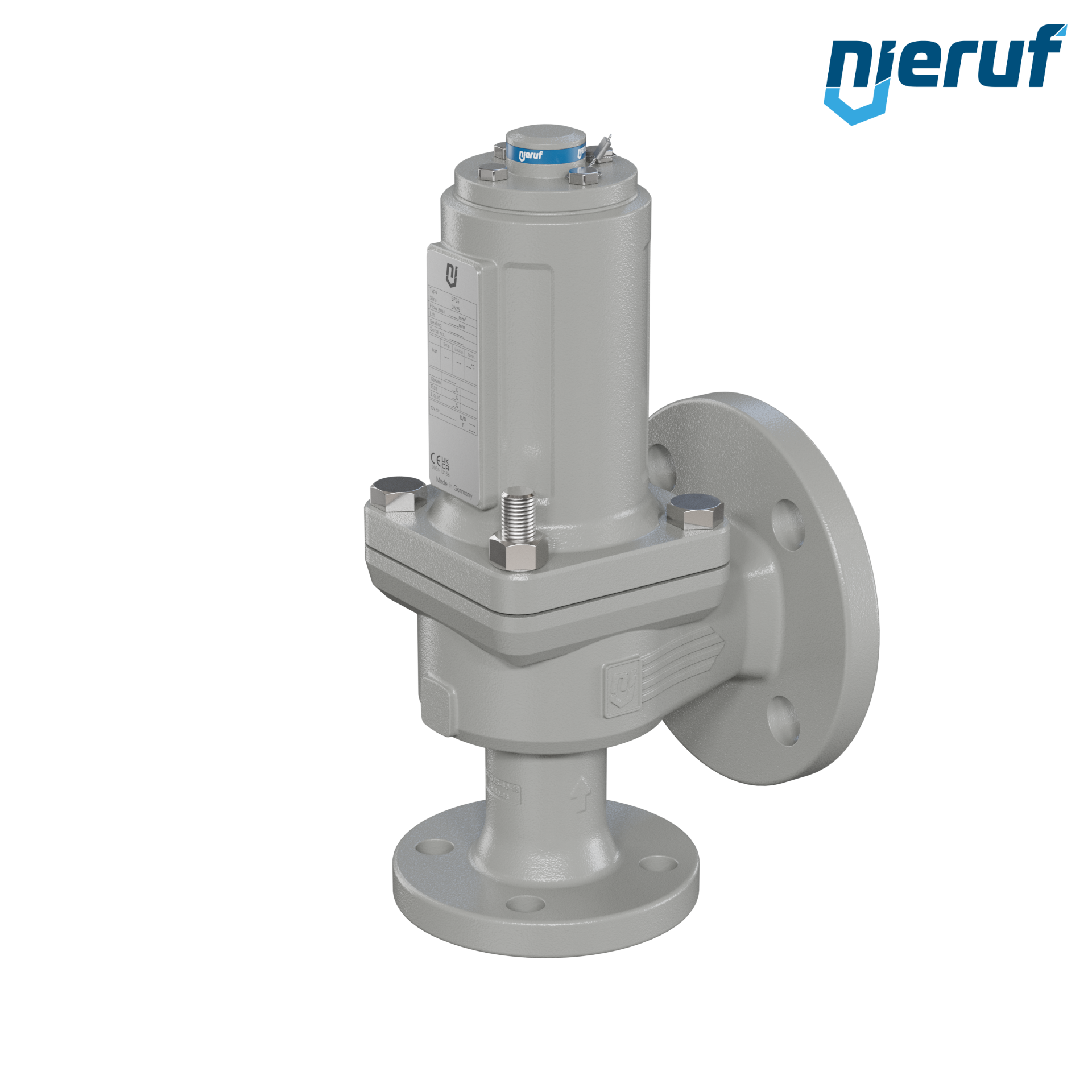 valvola di sicurezza flangiata DN25/DN40 SF06, cappello della molla a tenuta di gas (antigas) PTFE, senza dispositivo di sollevamento