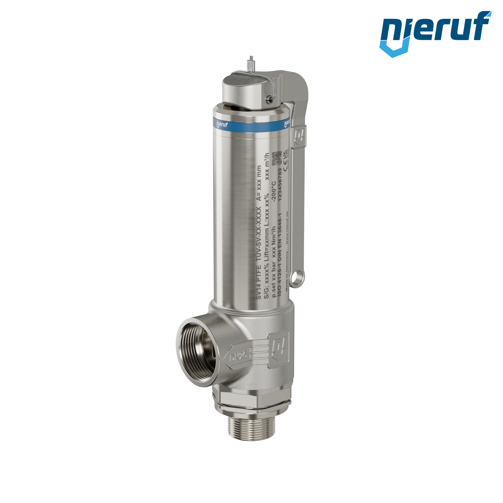 valvola di sicurezza criogenica DN20 3/4" M x 1" F SV14, acciaio inox PTFE, con leva