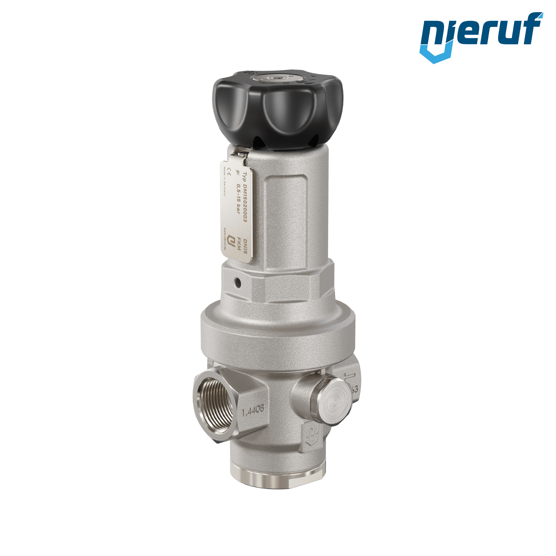 regolatore di pressione di precisione con ventilazione secondaria 1/2" pollici DM15 acciaio inossidabile FKM 0.5 - 15 bar