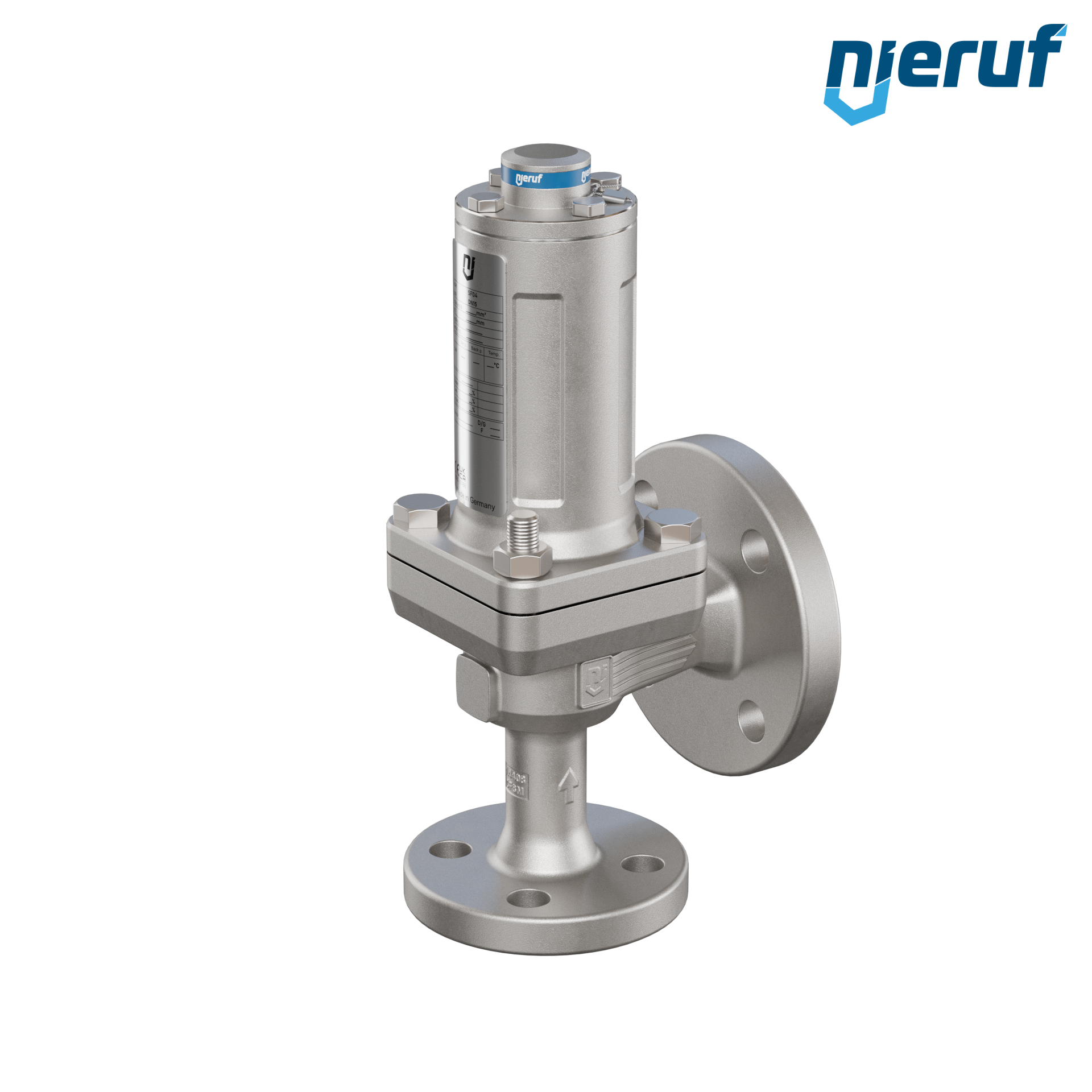 valvola di sicurezza flangiata DN15/DN25 SF04, acciaio inox 1.4408 PTFE, senza dispositivo di sollevamento