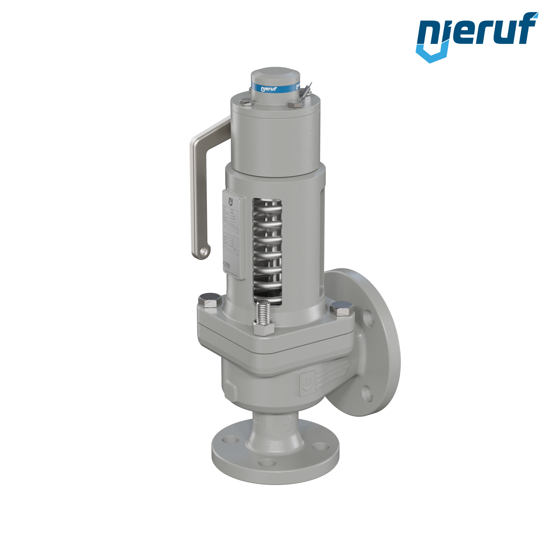 valvola di sicurezza flangiata DN32/DN50 SF06, cappello della molla aperto PTFE, dispositivo di sollevamento con leva
