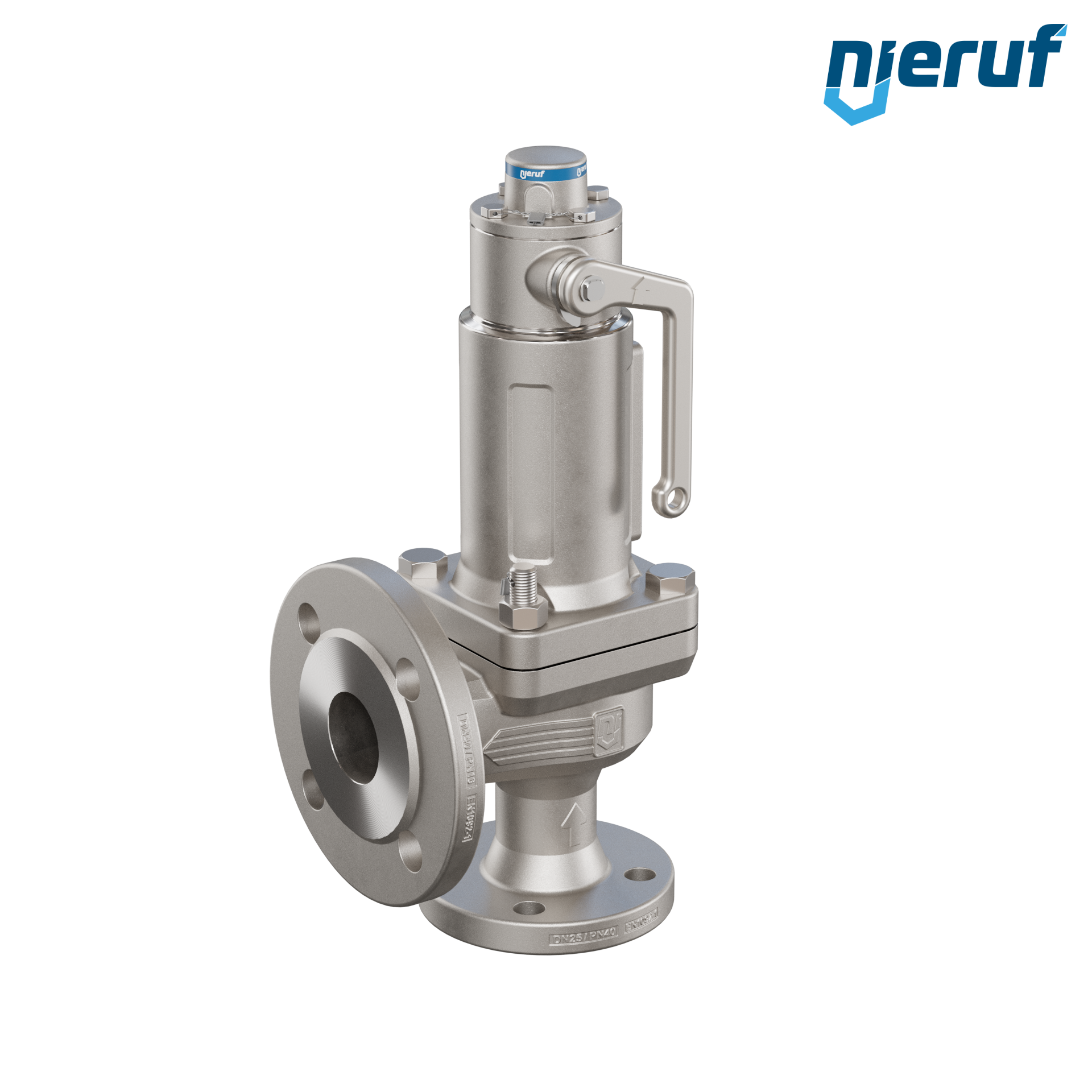 valvola di sicurezza flangiata a tenuta di gas DN25/DN40 SF07, acciaio, PTFE, dispositivo di sollevamento con leva