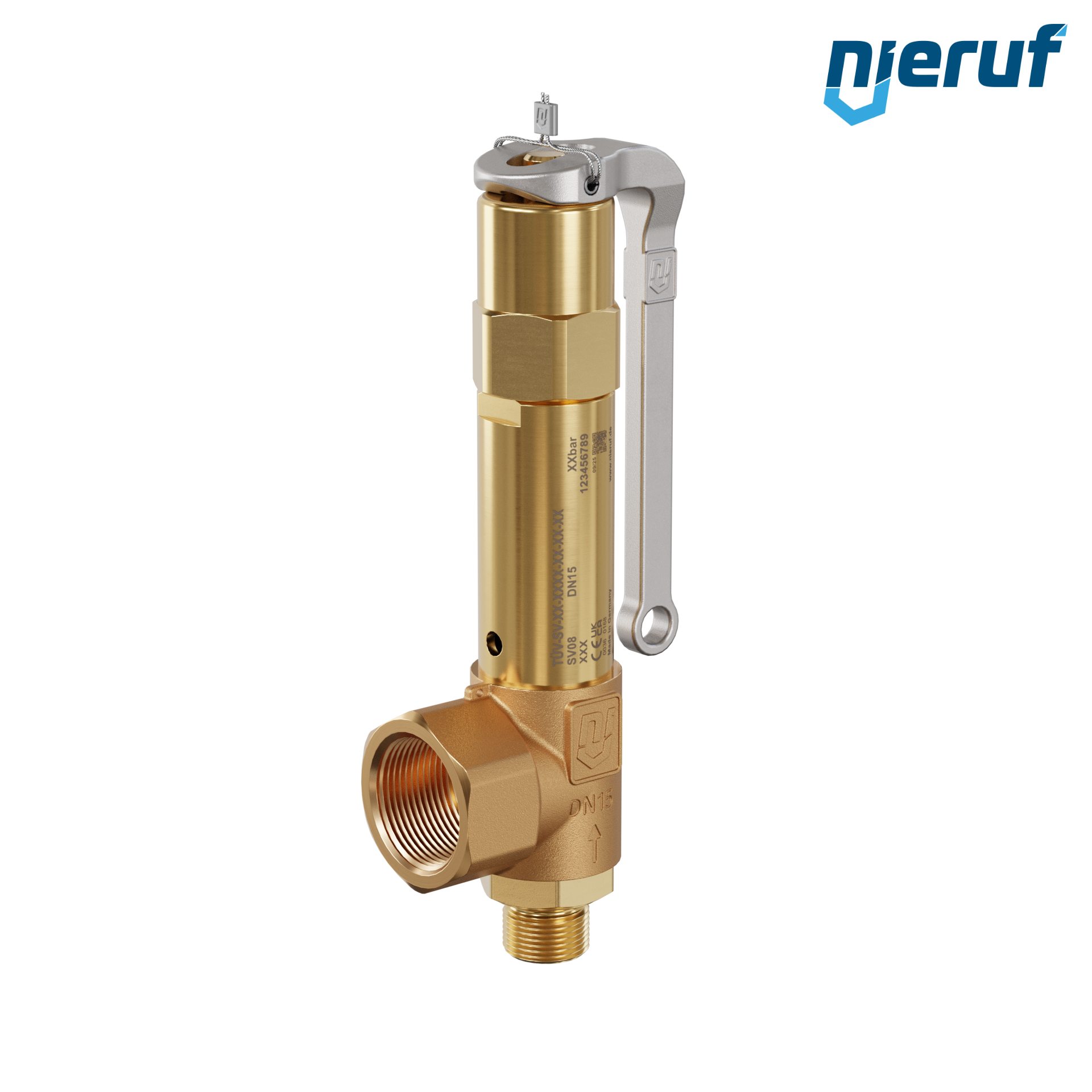 soupape de sûreté 1/2" mâle  x 1" femelle SV08 fluides gazeux, bronze PTFE, avec levier