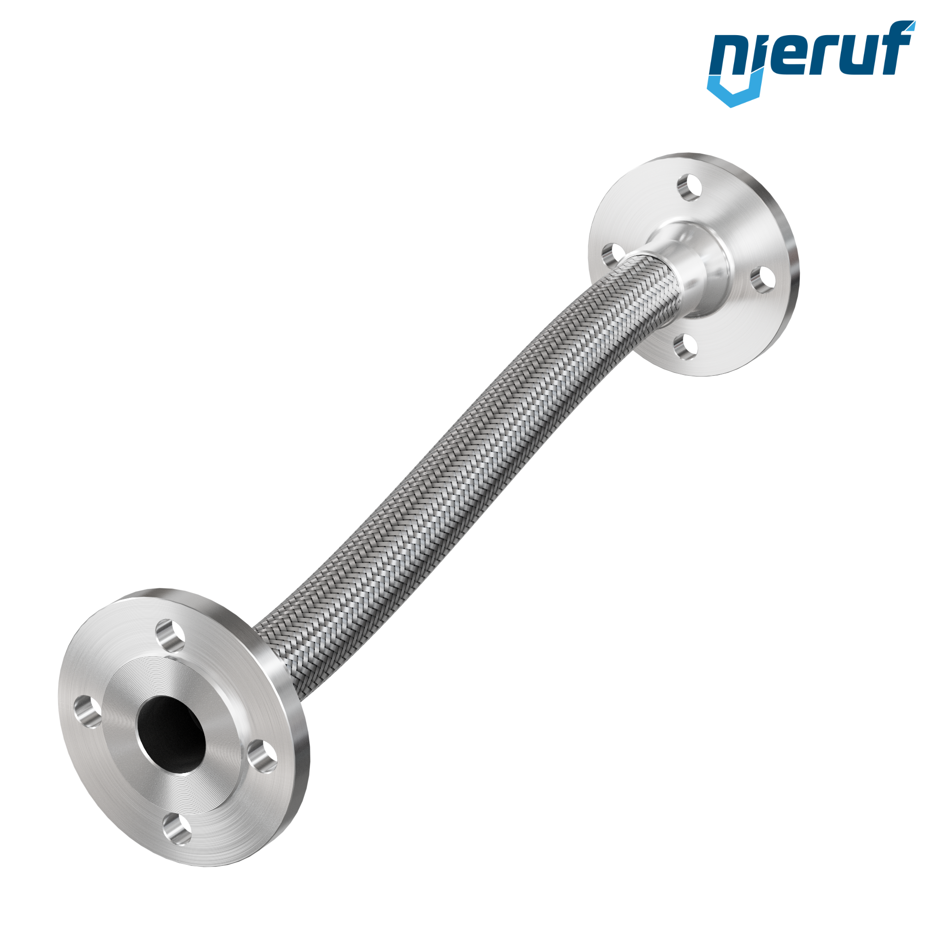 Tubo corrugato in acciaio inossidabile ES01 DN40 - 1 1/2" pollici con treccia singola e flangia fissa Lunghezza 1000 mm