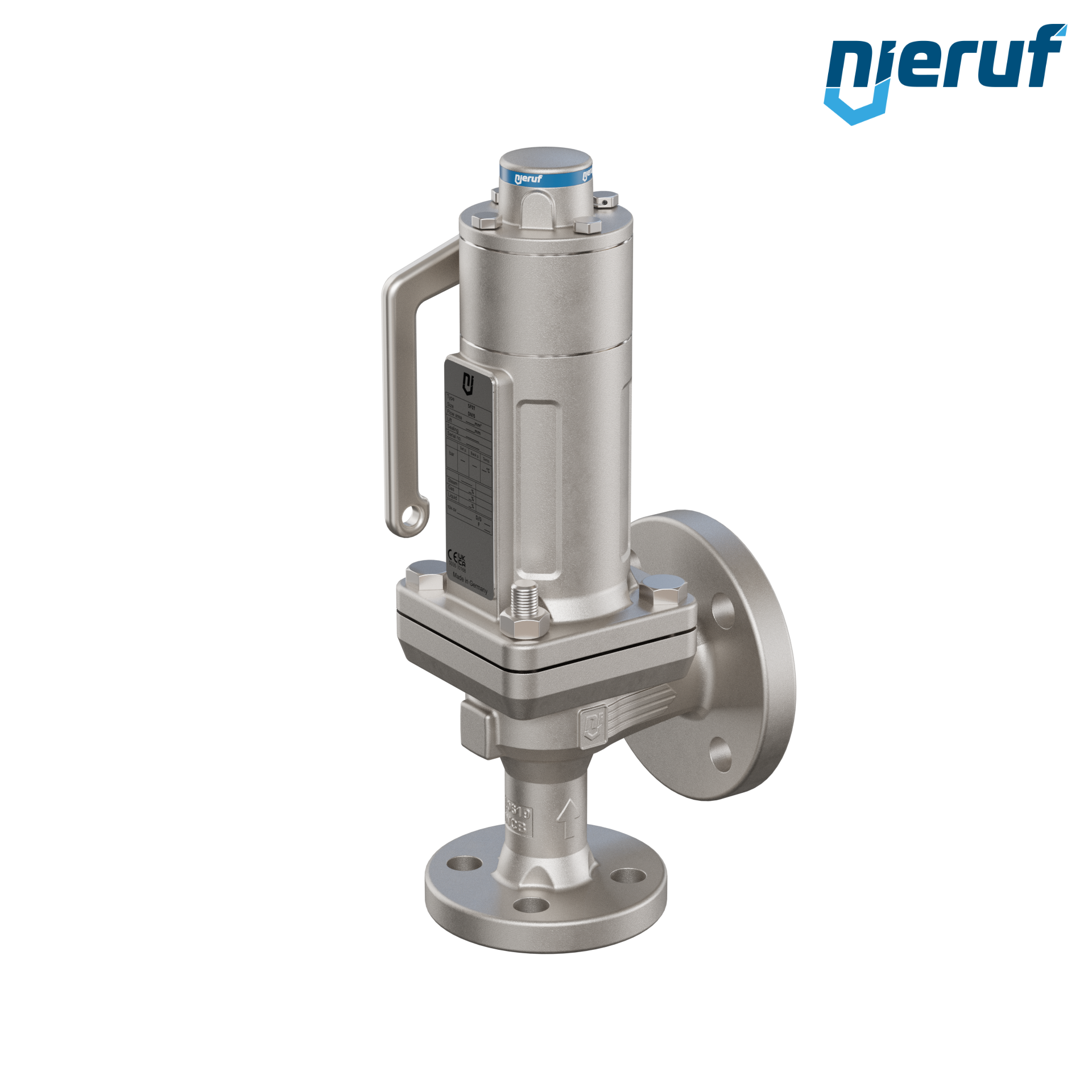 valvola di sicurezza flangiata a tenuta di gas DN15/DN25 SF07, acciaio, PTFE, dispositivo di sollevamento con leva