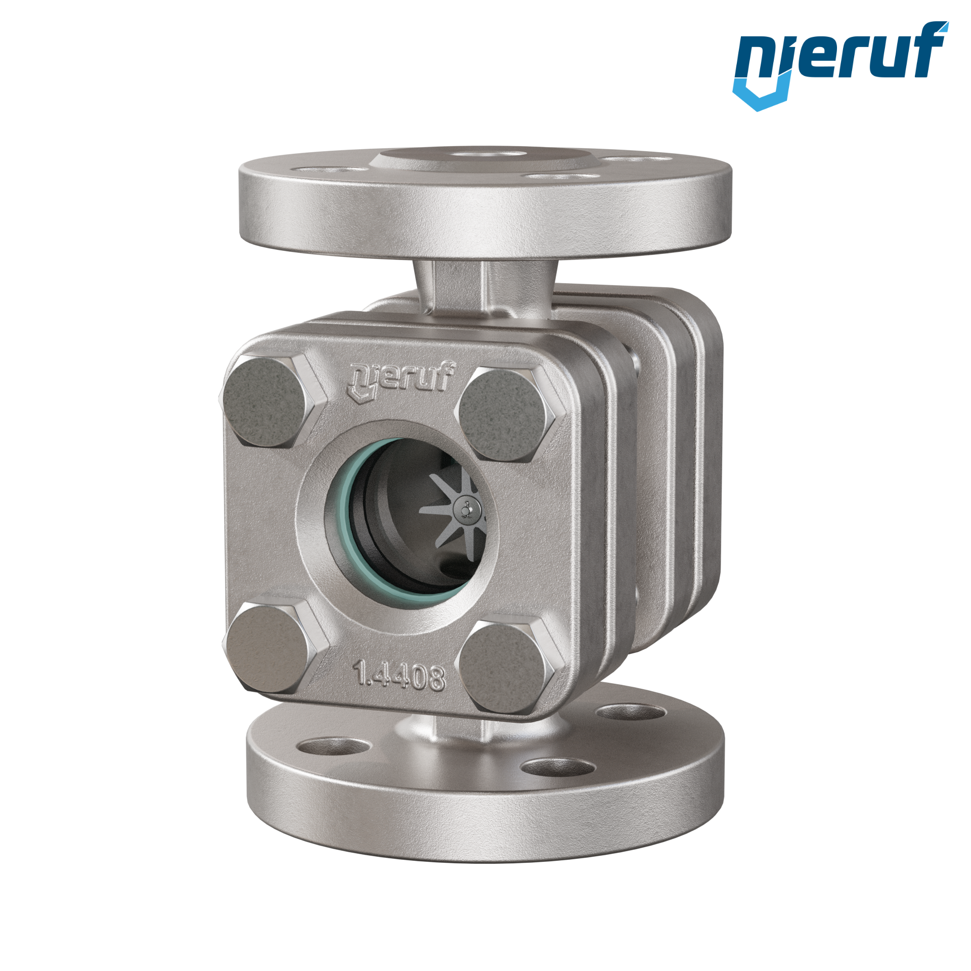 Specola visiva flangiata DN15 - 1/2" pollici acciaio inossidabile AISI 316 flangia ANSI 300 vetro borosilicato versione con rotore in PTFE