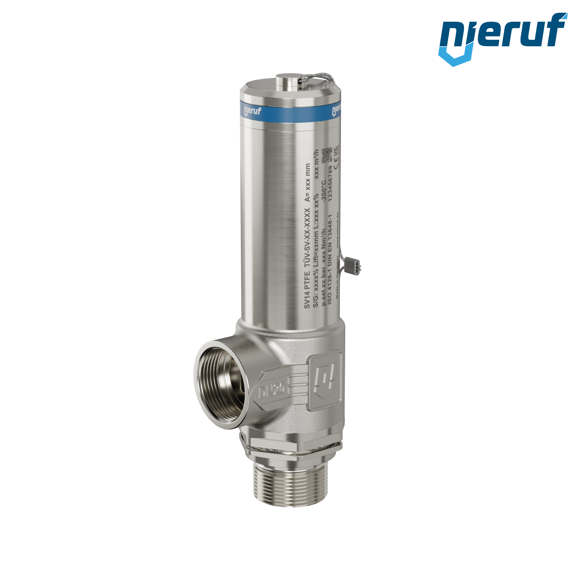 valvola di sicurezza criogenica DN15 3/4" M x 3/4" F SV14, acciaio inox PTFE