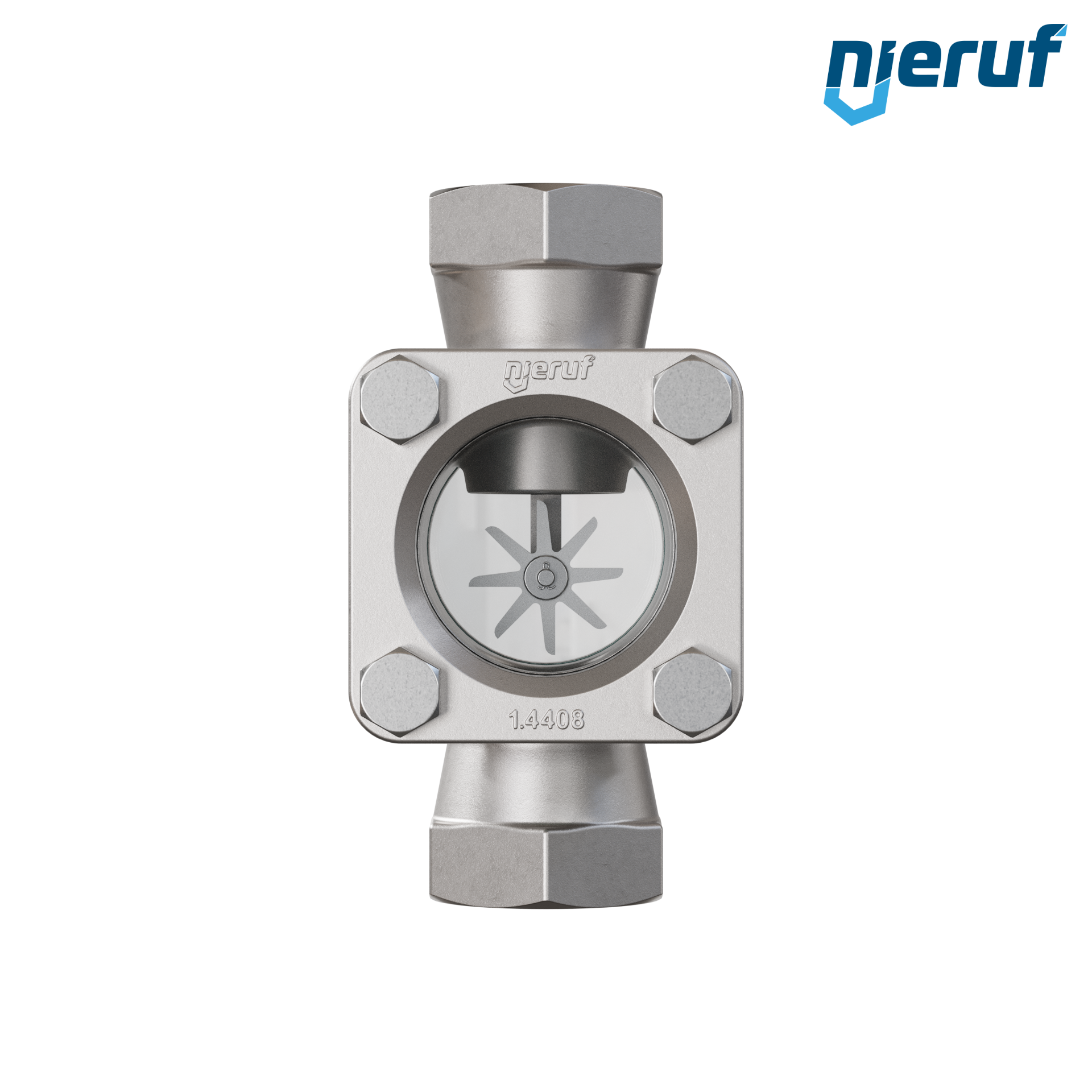Specola visiva di osservazione G 2" pollici acciaio inossidabile AISI 316 40 bar filettatura interna BSP vetro borosilicato versione con rotore in PTFE