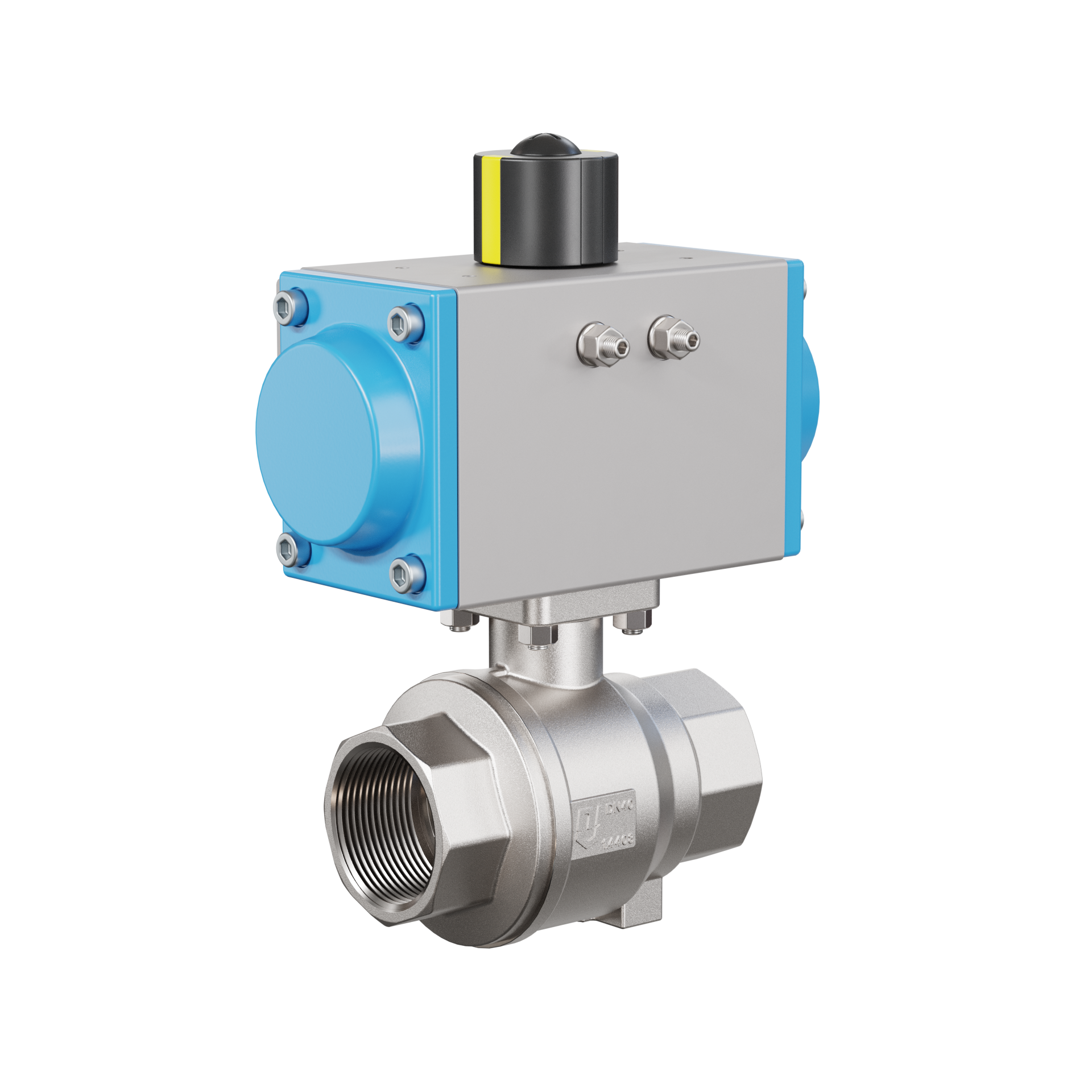 valvola a sfera con attuatore pneumatico DN40 - 1 1/2" pollici acciaio inossidabile azionamento pneumatico rotativo PK02 DVGW W