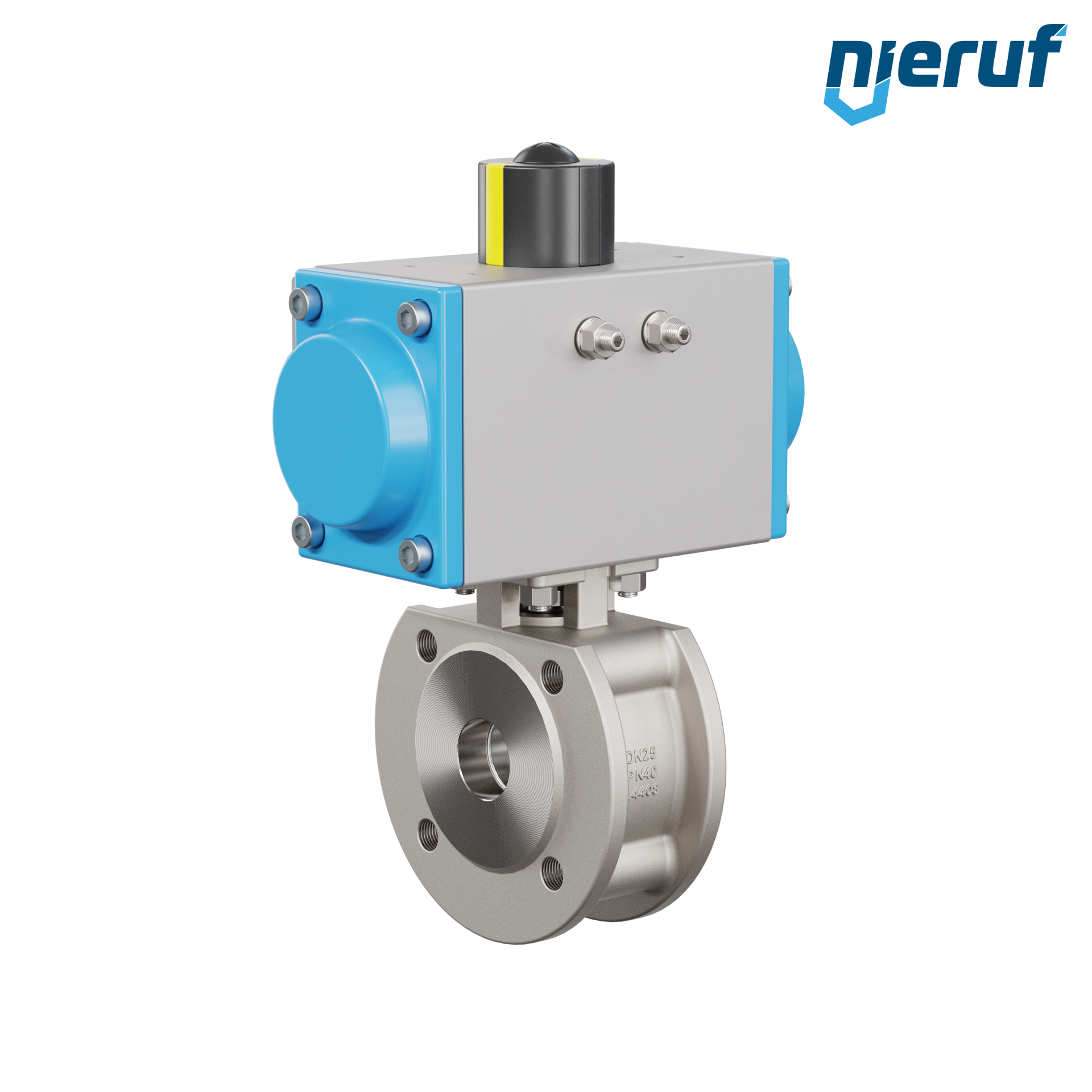 valvola a sfera flangiata dal design compatto DN25 PK07 azionamento rotativo pneumatico a semplice effetto apertura a molla