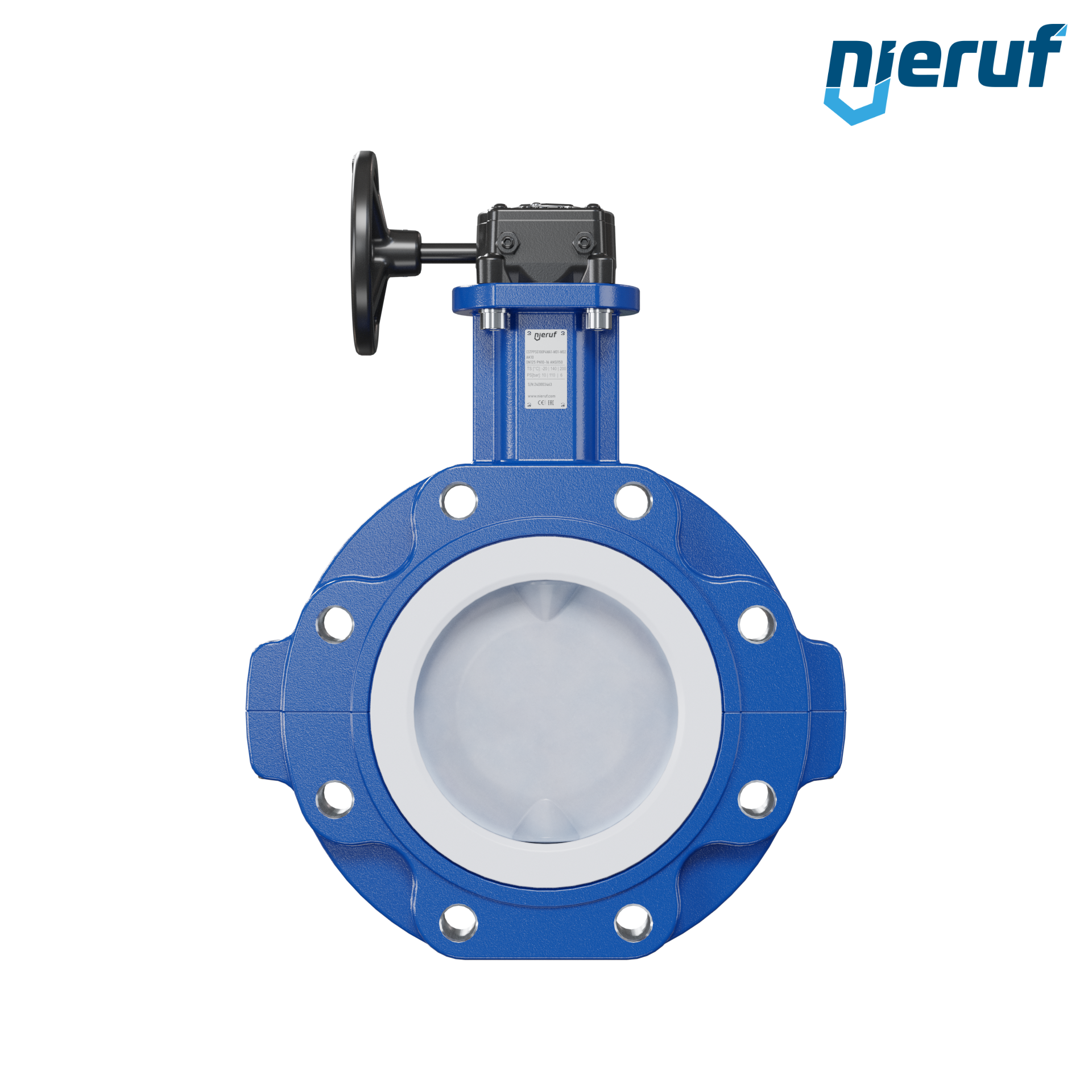 valvola a farfalla PFA PTFE AK10 DN125 ANSI150 volantino manuale inserto in FKM