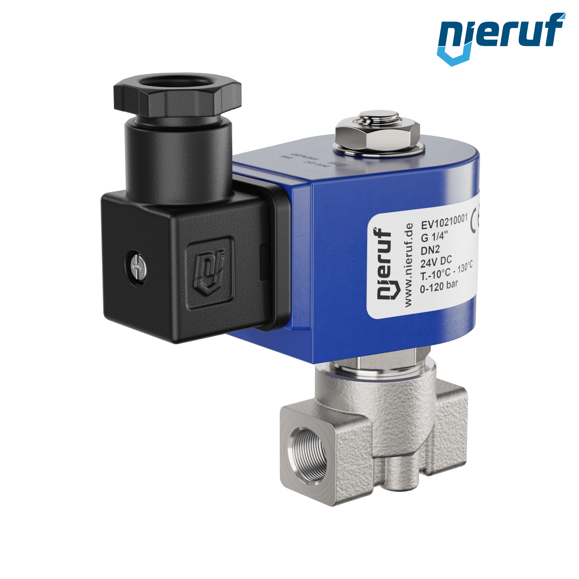 électrovanne pour haute pression G 1/4" pouce DN2,0 acier inoxydable EV10 EPDM 24V DC