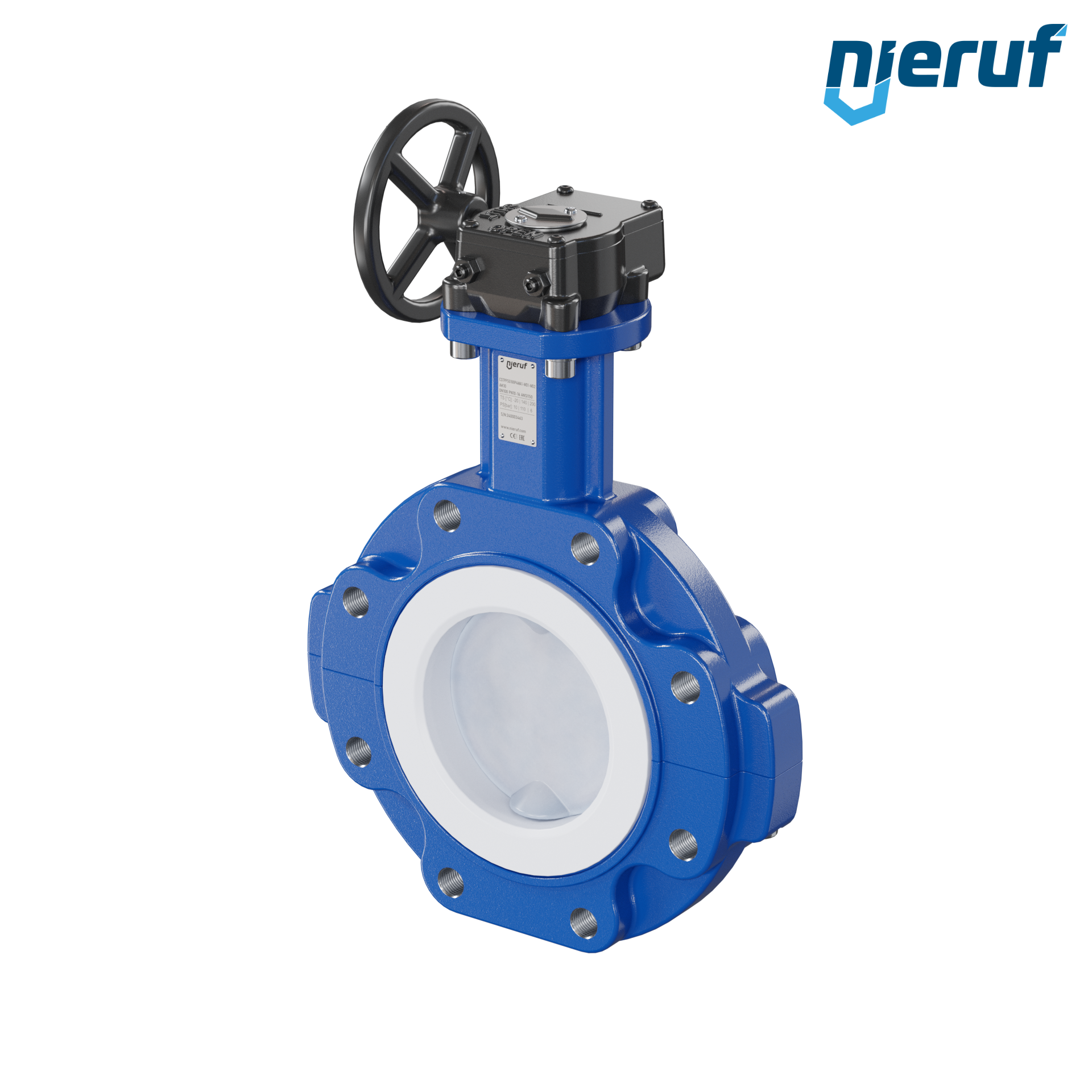 valvola a farfalla PFA PTFE AK10 DN100 ANSI150 volantino manuale inserto in FKM