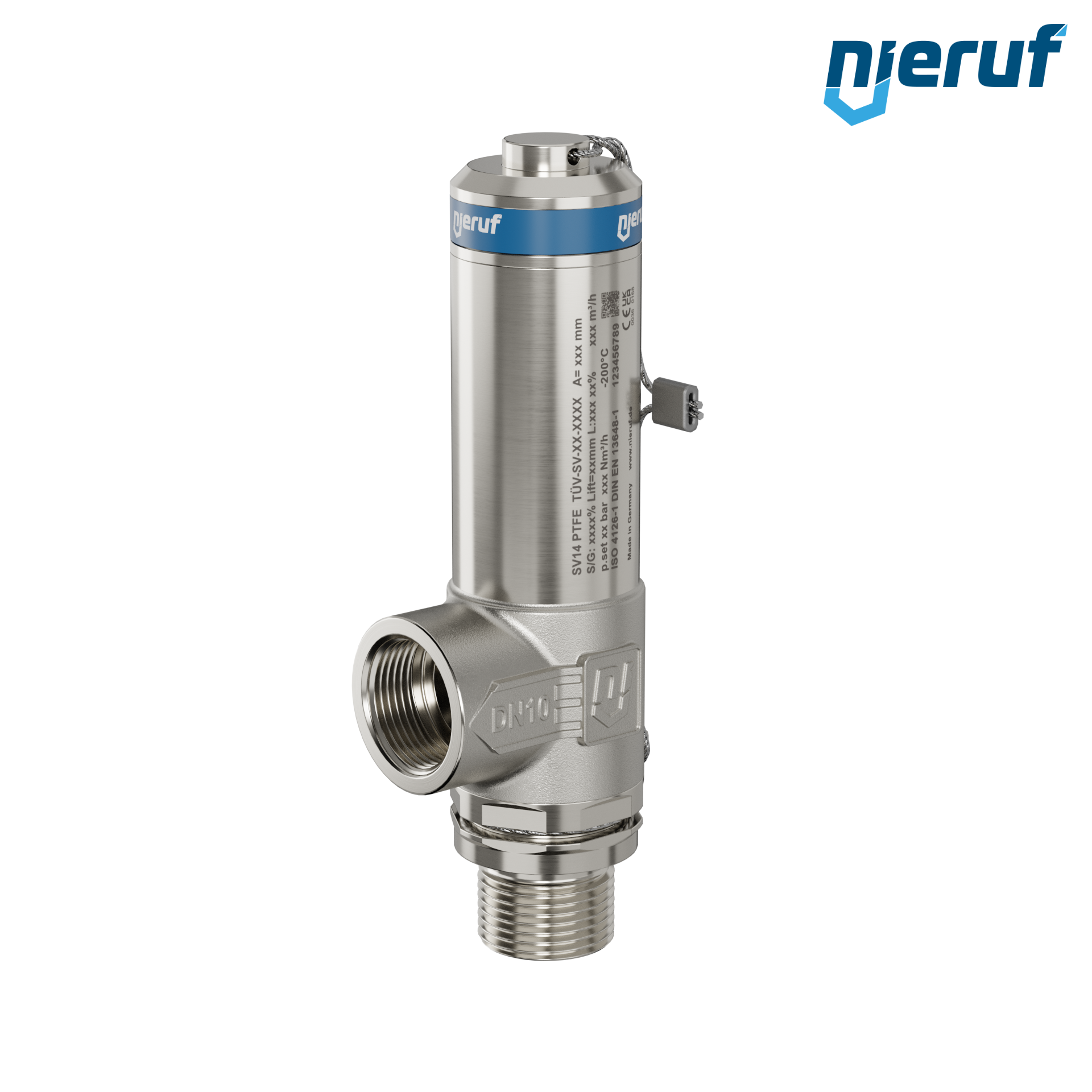 valvola di sicurezza criogenica DN8 3/8" M x 3/8" F SV14, acciaio inox PTFE