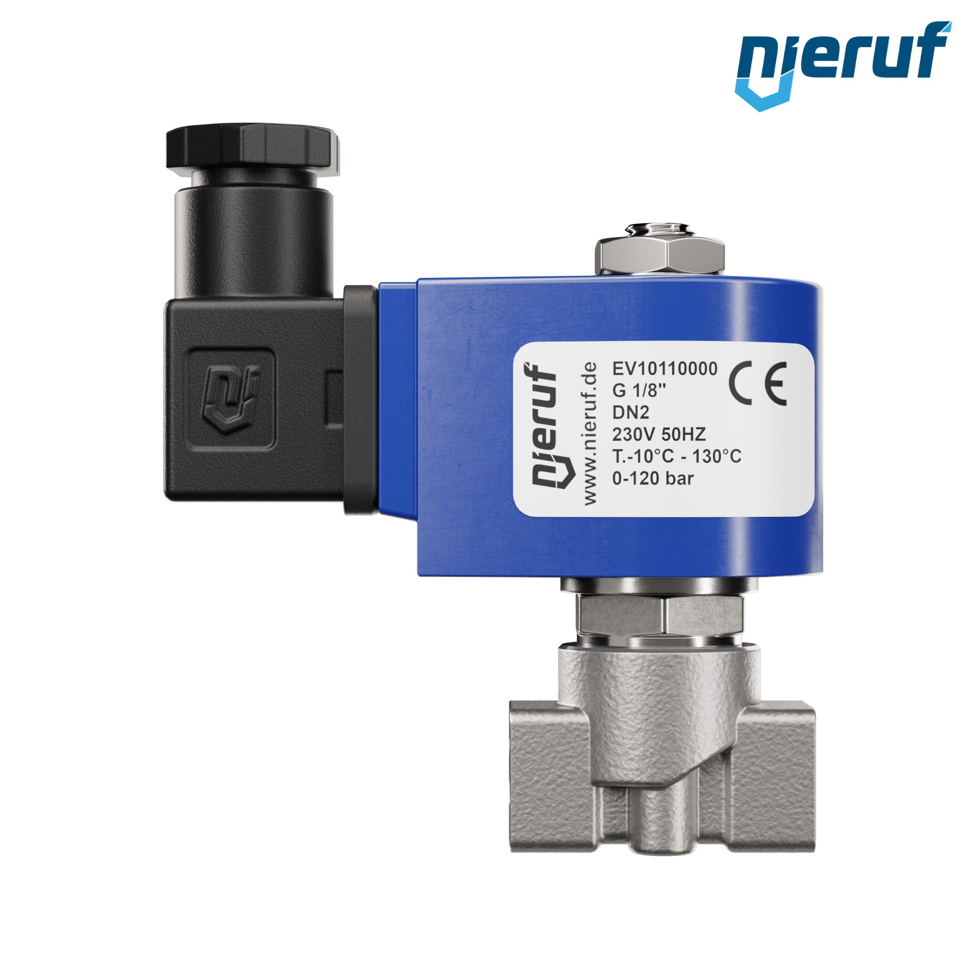 elettrovalvola per alta pressione G 1/8" pollici DN2,0 acciaio inossidabile EV10 EPDM 230V 50Hz