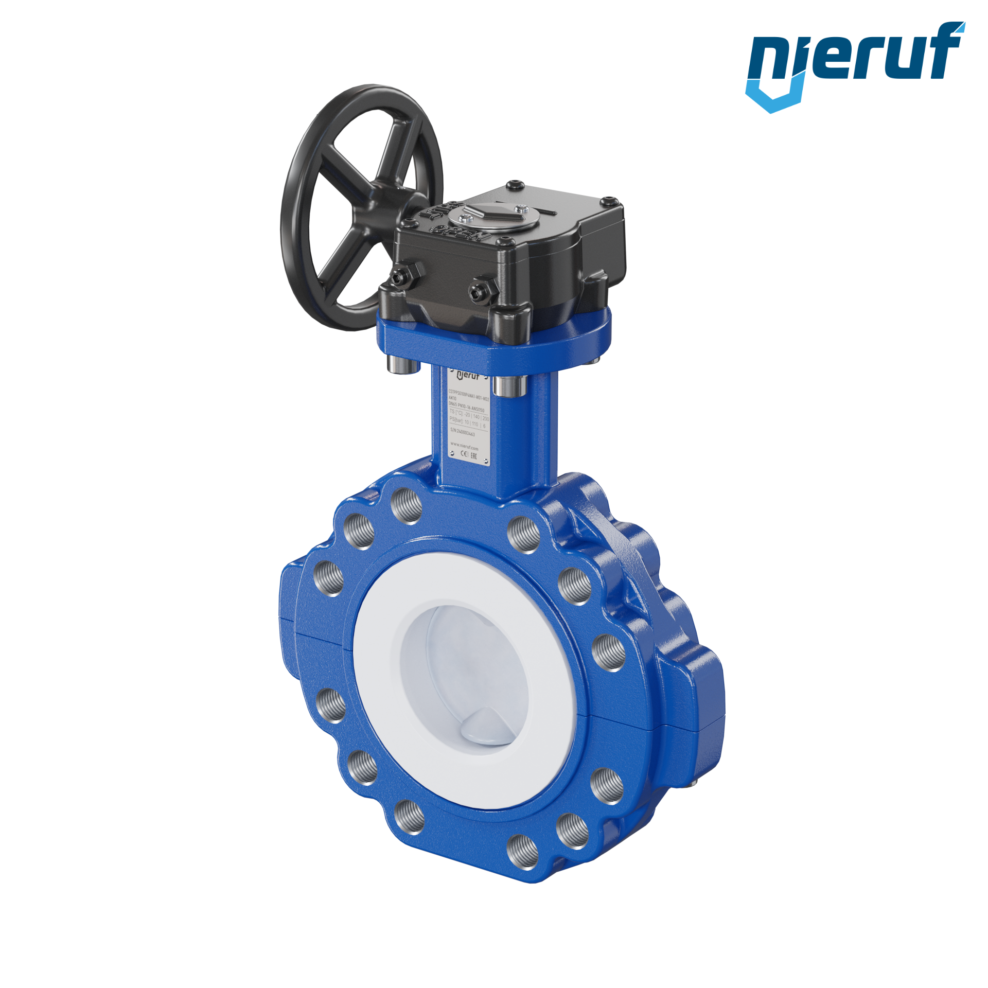 valvola a farfalla PFA PTFE AK10 DN65 PN10-PN16 volantino manuale inserto in FKM