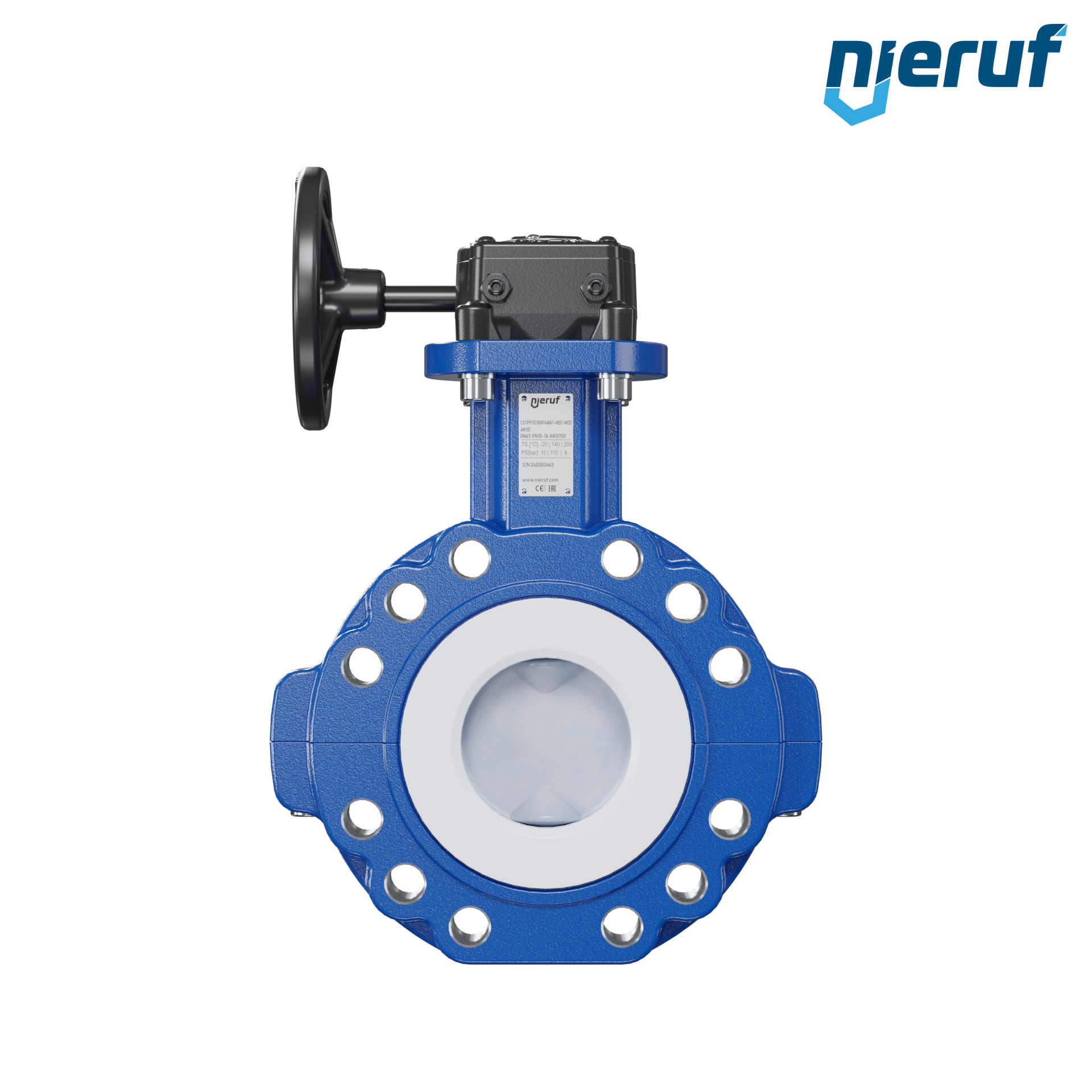 valvola a farfalla PFA PTFE AK10 DN65 PN10-PN16 volantino manuale inserto in FKM