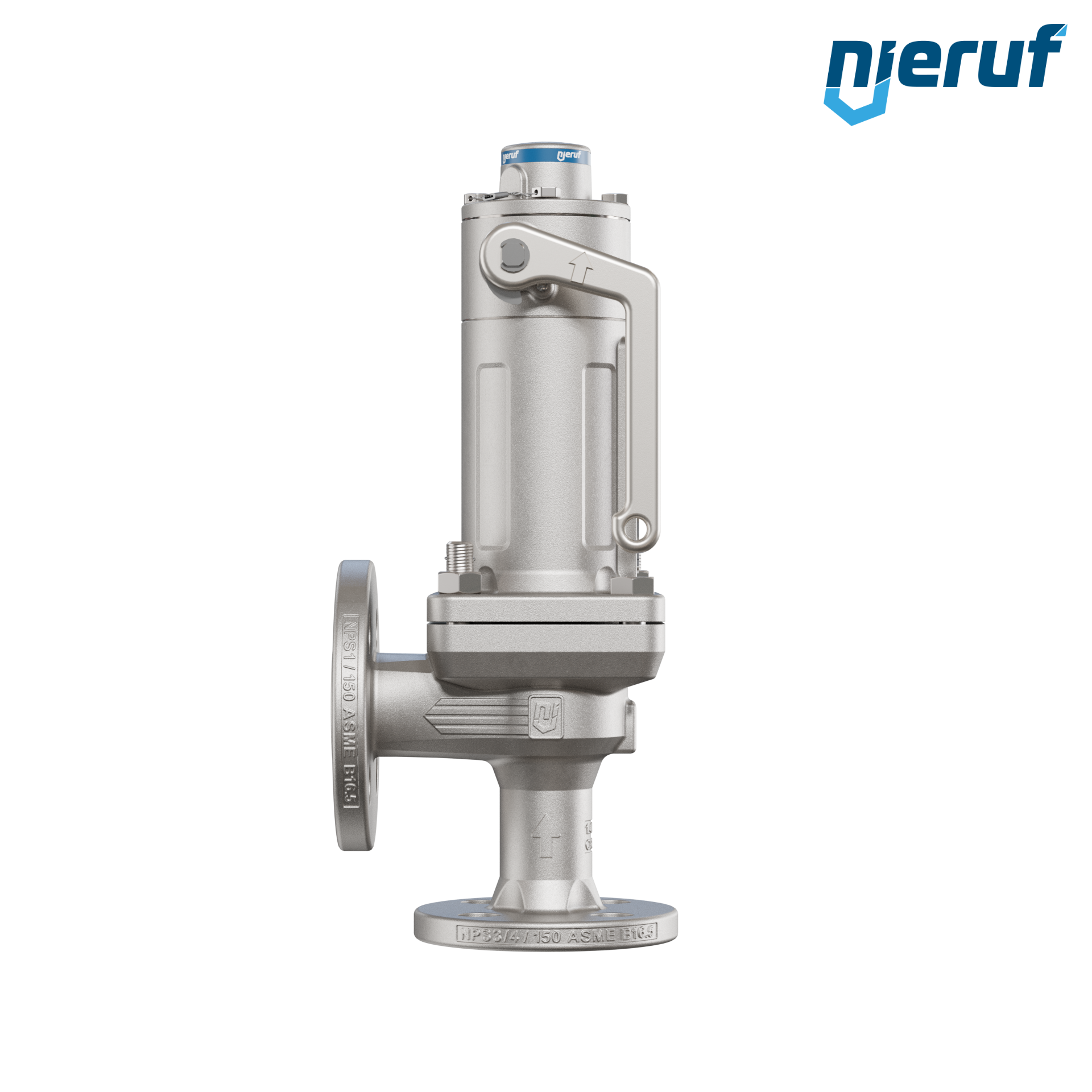 valvola di sicurezza flangiata ASME fluidi liquidi a tenuta di gas ANSI 150 DN15 3/4" x 1" SF04, acciaio inossidabile, FFKM, dispositivo di sollevamento con leva