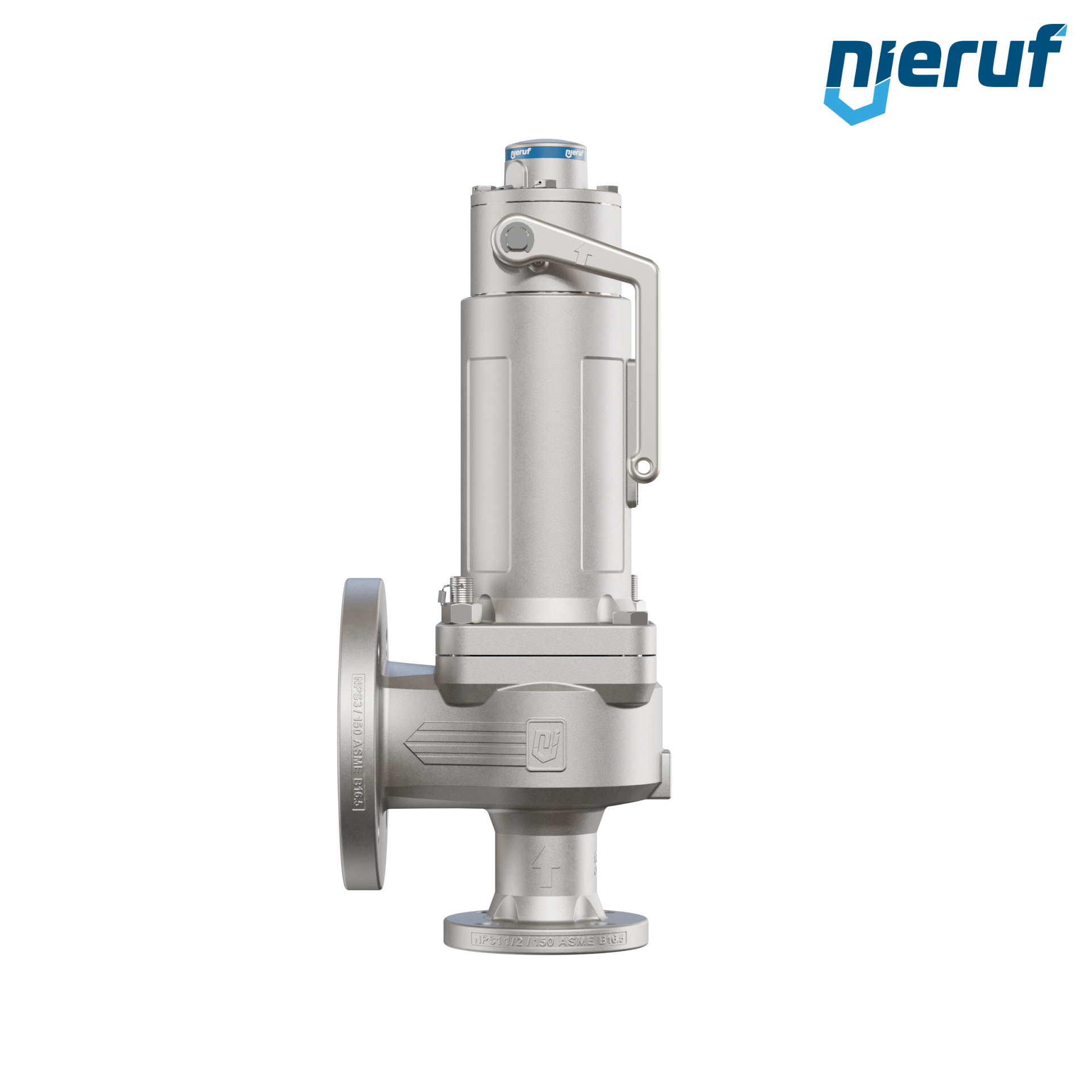 valvola di sicurezza flangiata ASME fluidi liquidi a tenuta di gas ANSI 150 DN40 1 1/2" x 3" SF04, acciaio inossidabile, FFKM, dispositivo di sollevamento con leva