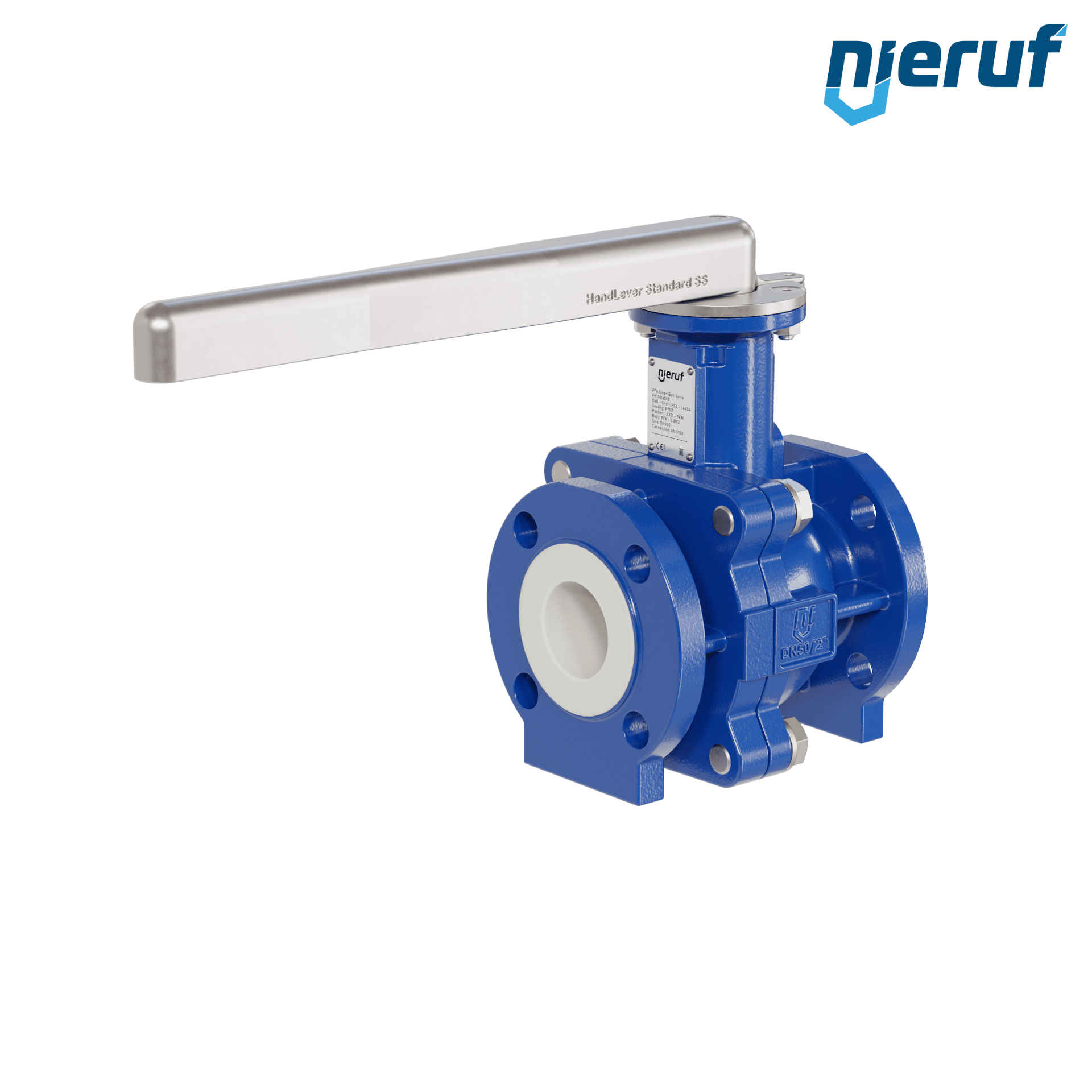 valvola a sfera flangiata PFA FK13 DN50 - 2" pollici ANSI 150 in ghisa sferoidale 5.3103 con leva in acciaio