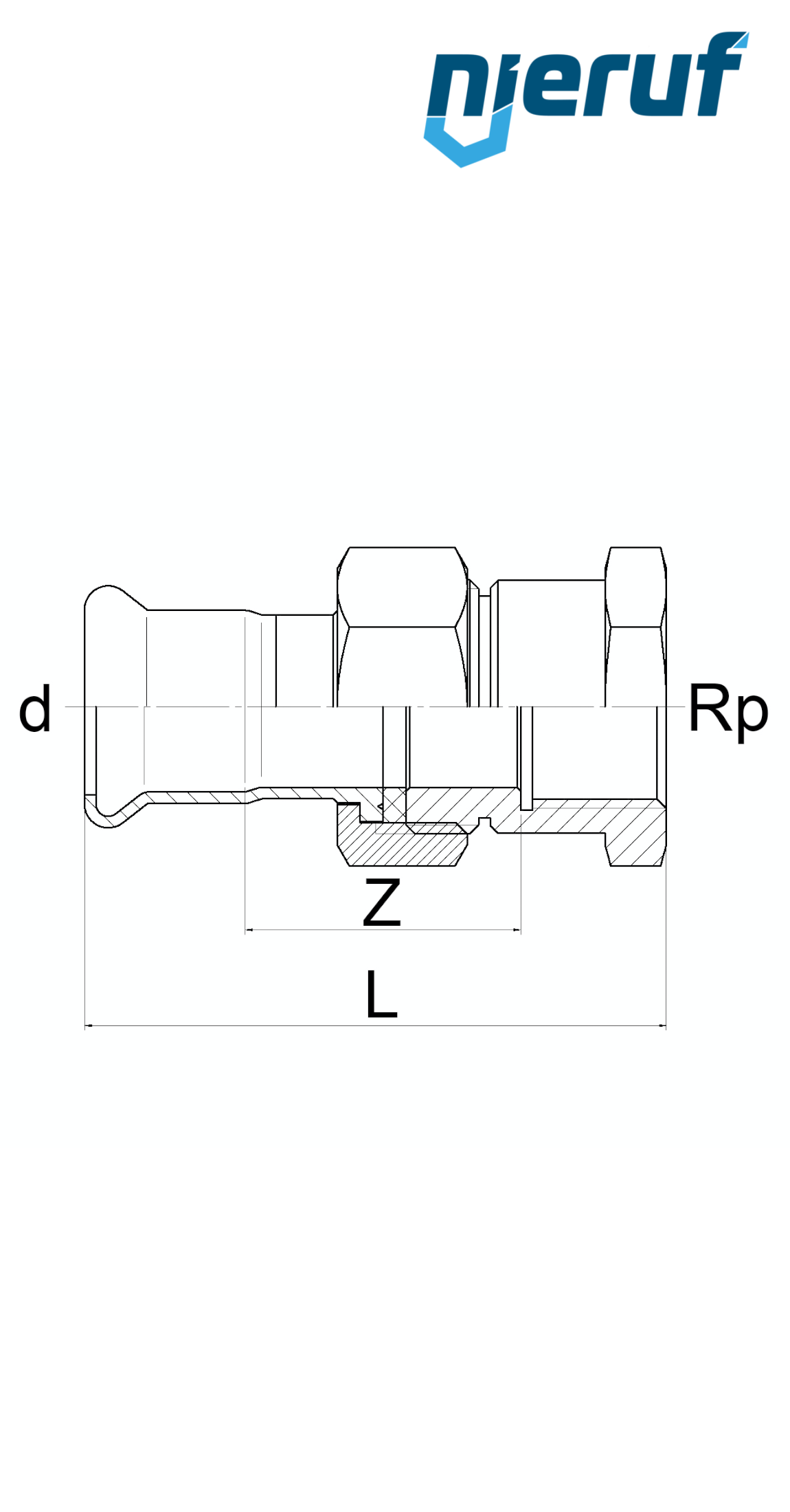 Unión recta Pressfitting H DN15 - 18,0 mm rosca hembra 3/4" pulgadas Acero inoxidable
