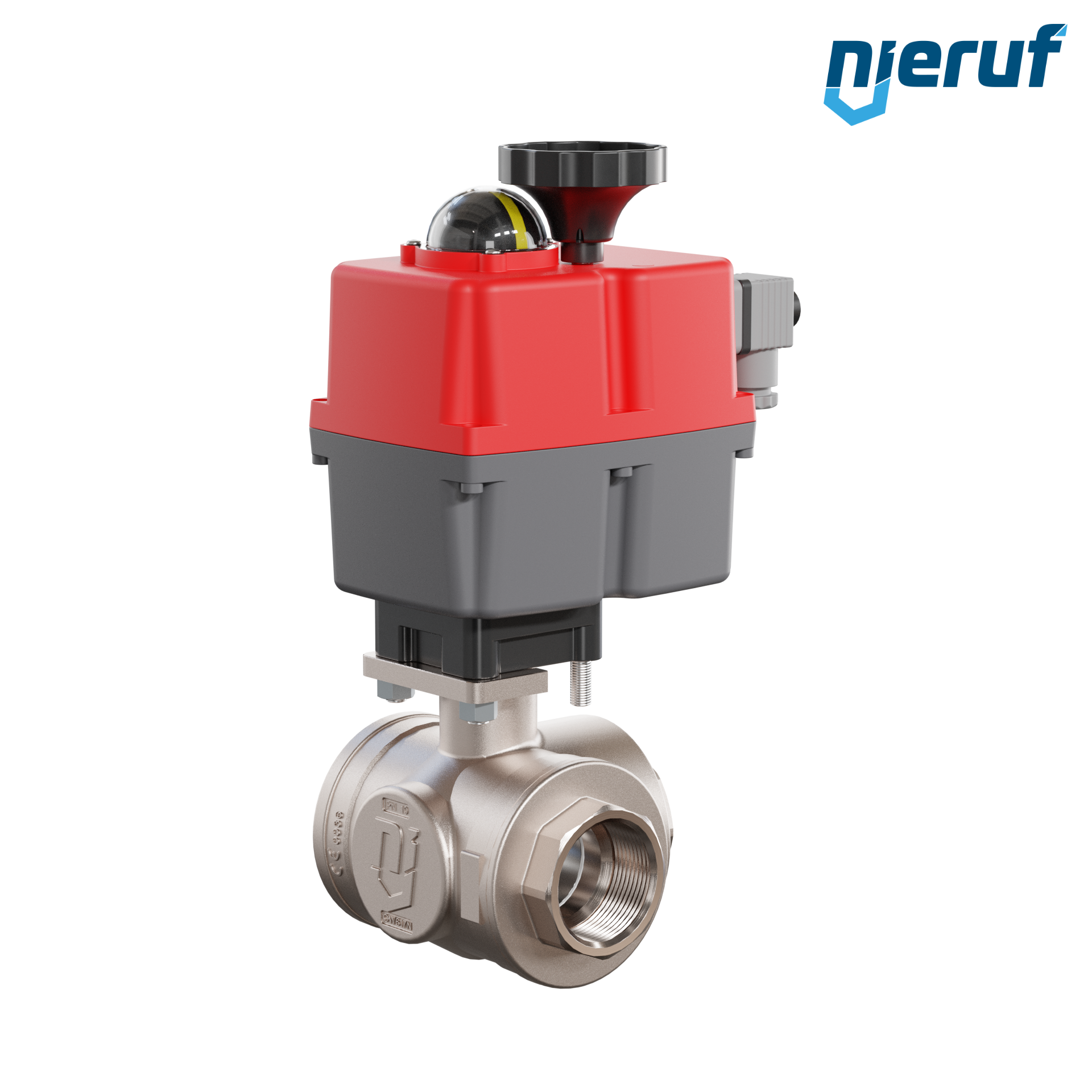 valvola a sfera a 3 vie con attuatore elettrico 24-240V DN40 - 1 1/2" pollici ottone a passaggio totale con incavo a forma di T