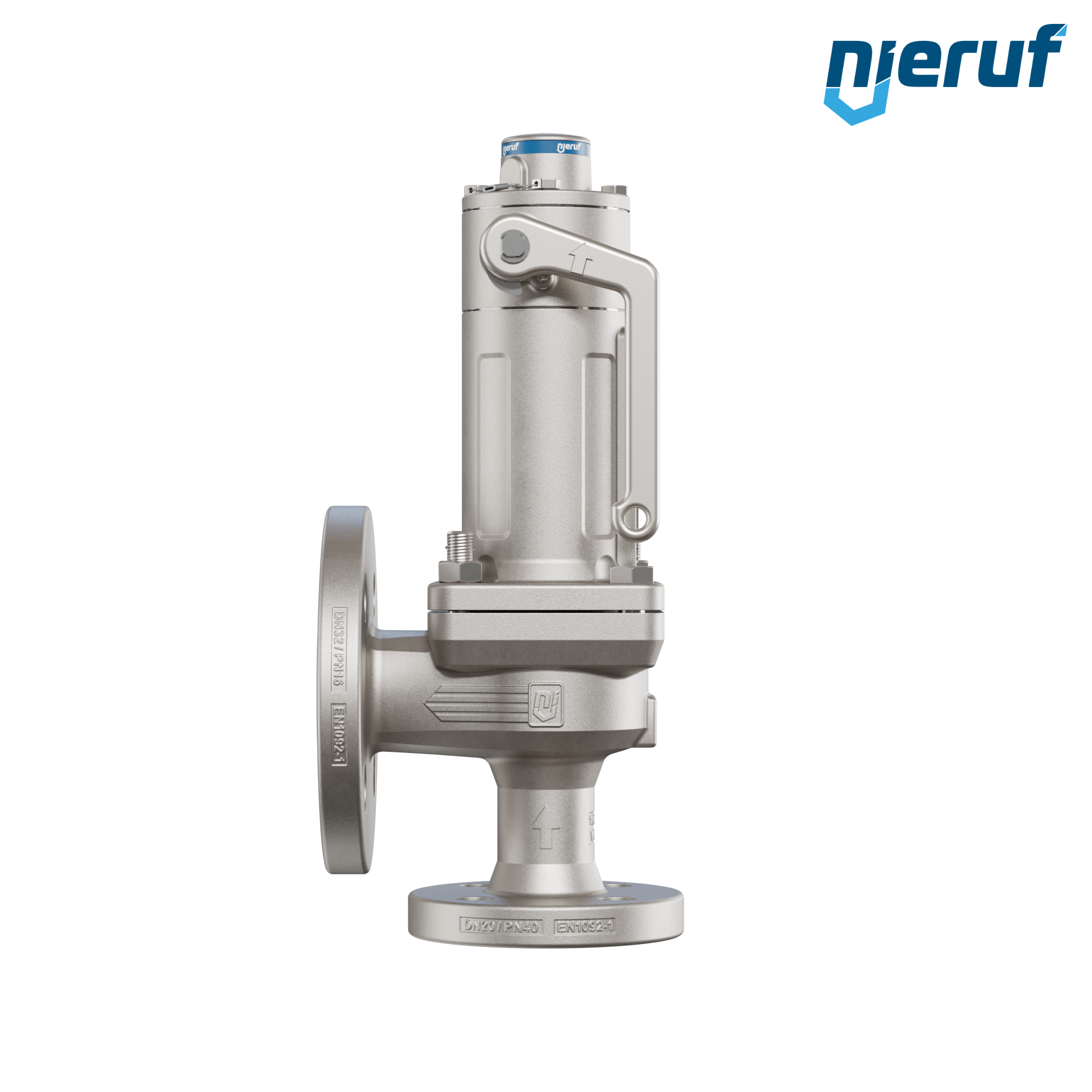 valvola di sicurezza flangiata a tenuta di gas DN20/DN32 SF07, acciaio, PTFE, dispositivo di sollevamento con leva