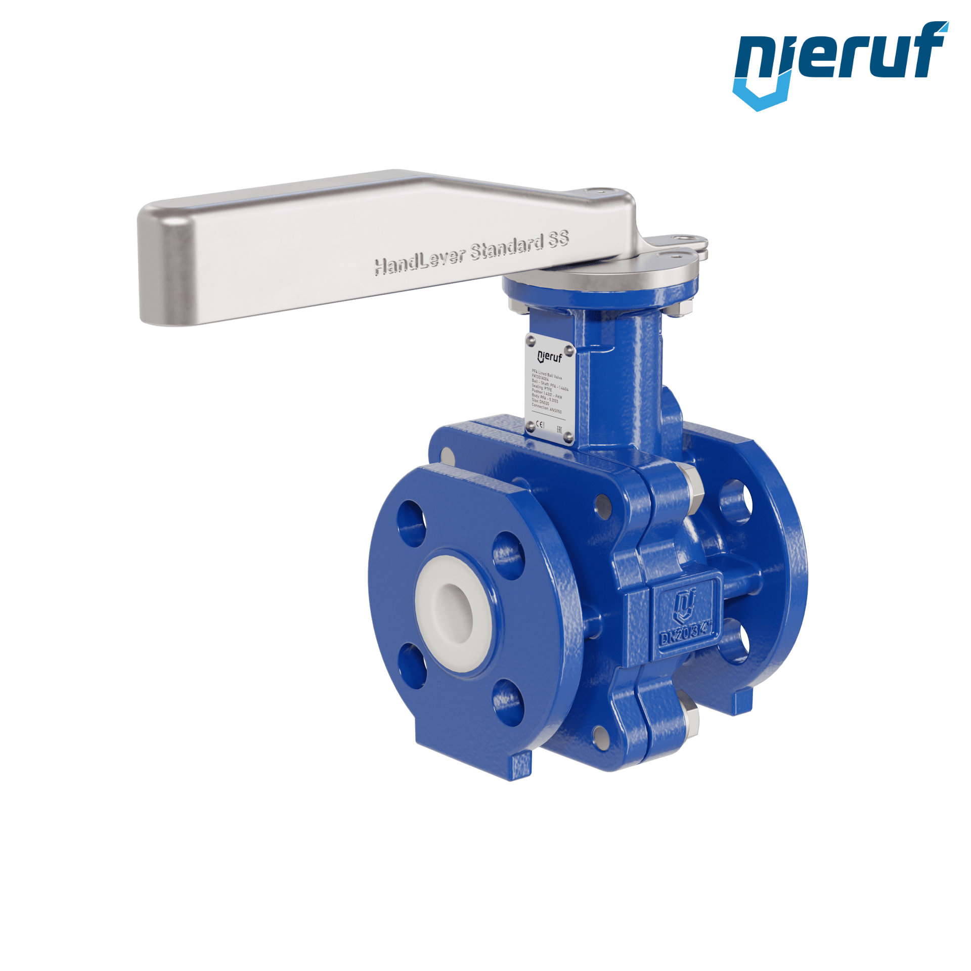 valvola a sfera flangiata PFA FK13 DN20 - 3/4" pollici ANSI 150 in ghisa sferoidale 5.3103 con leva in acciaio