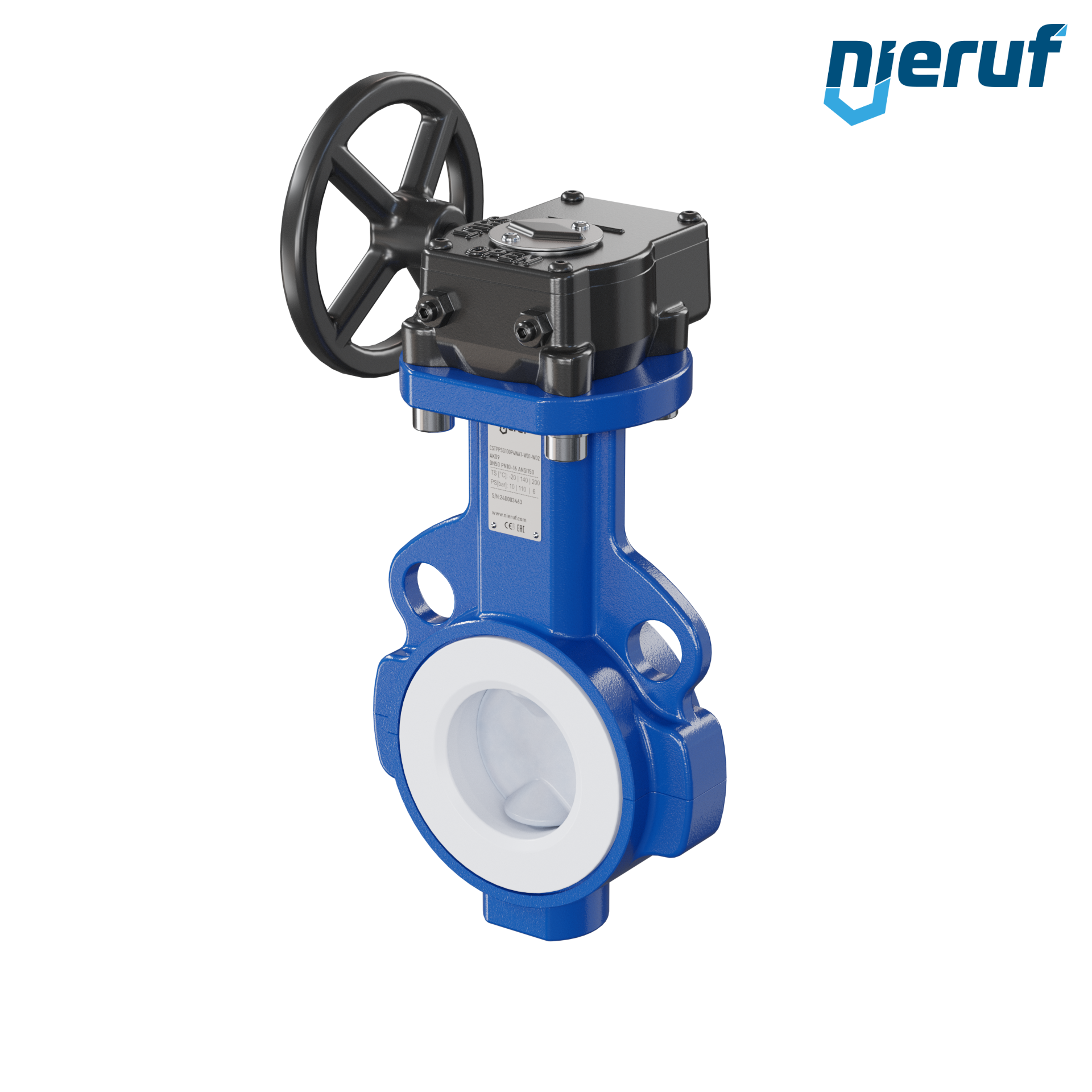 valvola a farfalla PFA PTFE AK09 DN50 ANSI150 volantino manuale inserto in FKM