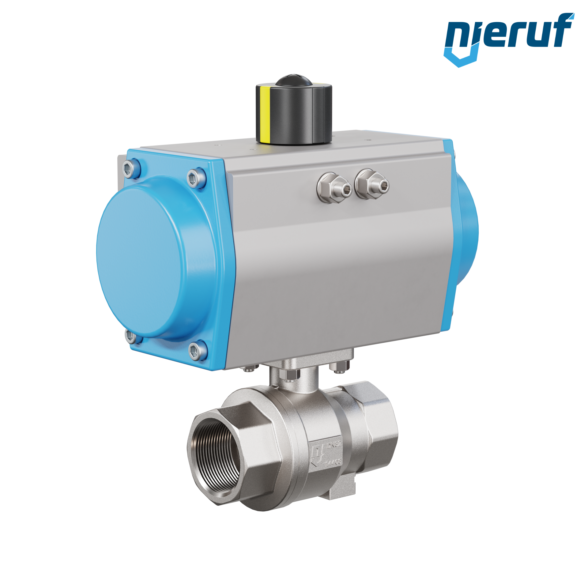 valvola a sfera con attuatore pneumatico DN32 - 1 1/4" pollici acciaio inossidabile azionamento rotativo a effetto semplice apertura a molla PK02 DVGW W