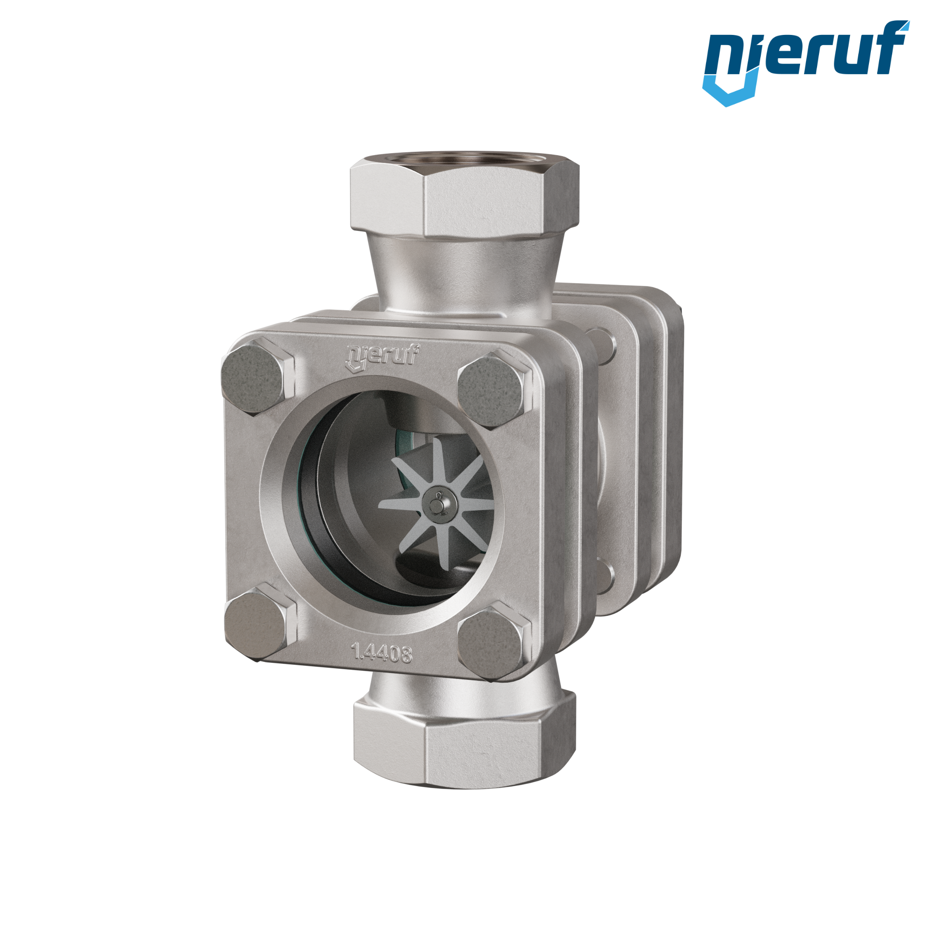 Specola visiva di osservazione G 2" pollici acciaio inossidabile AISI 316 40 bar filettatura interna BSP vetro borosilicato versione con rotore in PTFE
