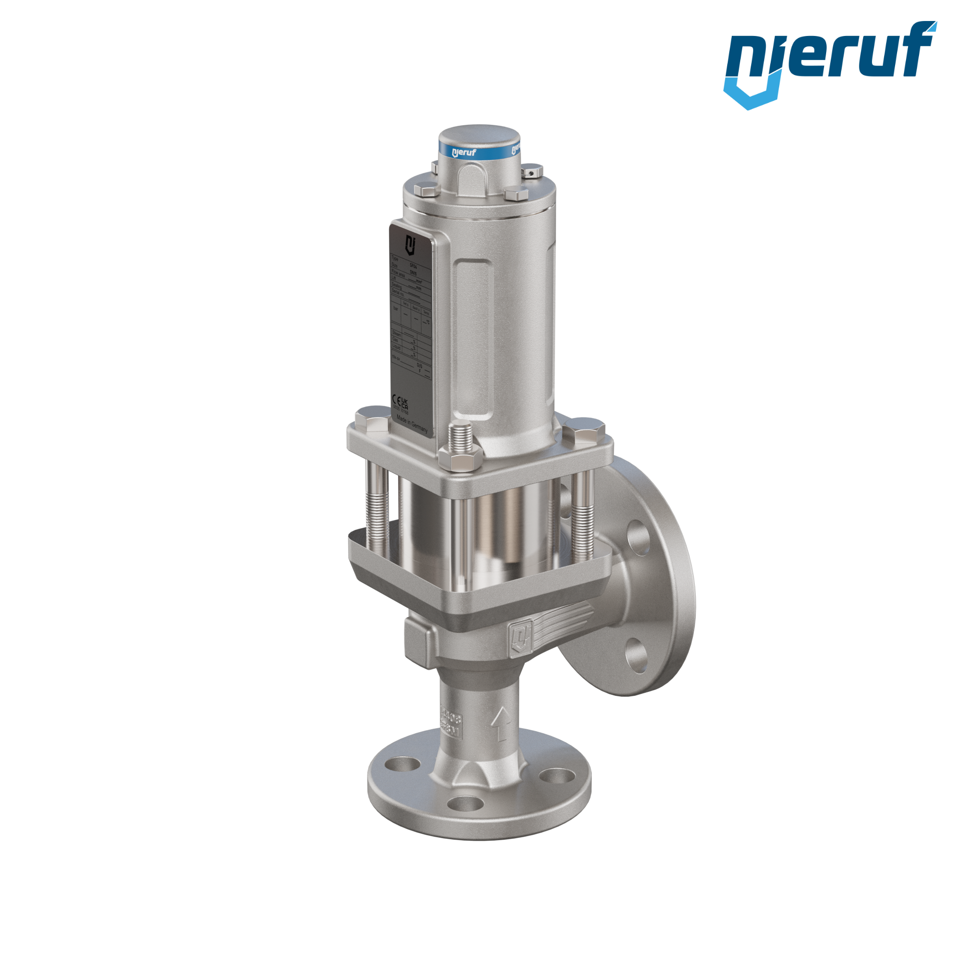valvola di sicurezza flangiata ASME fluidi liquidi a tenuta di gas manicotto di tenuta ANSI 150 DN15 3/4" x 1" SF04, acciaio inossidabile, FFKM, senza dispositivo di sollevamento
