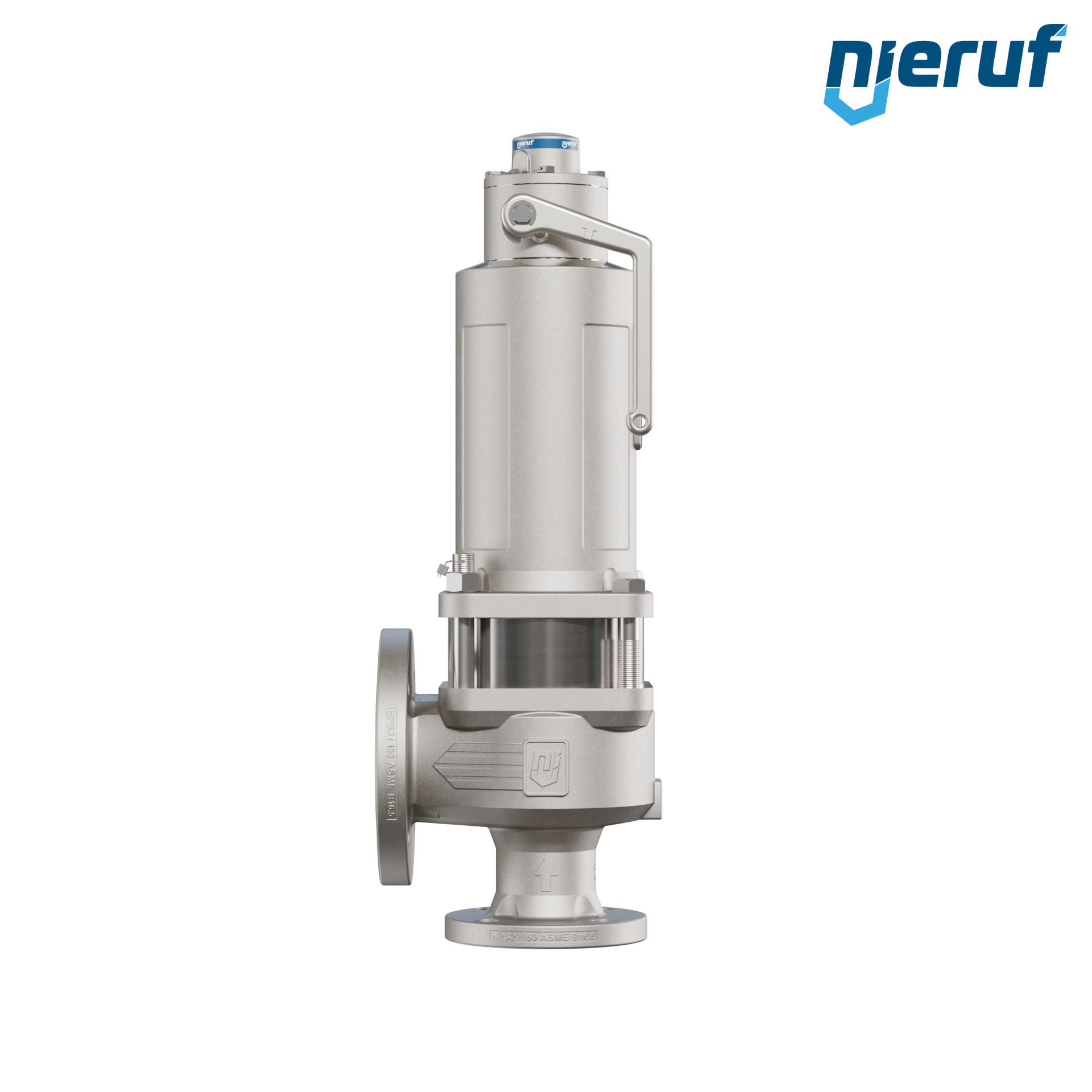 valvola di sicurezza flangiata ASME fluidi liquidi a tenuta di gas con manicotto di tenuta ANSI 150 DN50 2" x 3" SF07 acciaio, FFKM, dispositivo di sollevamento con leva