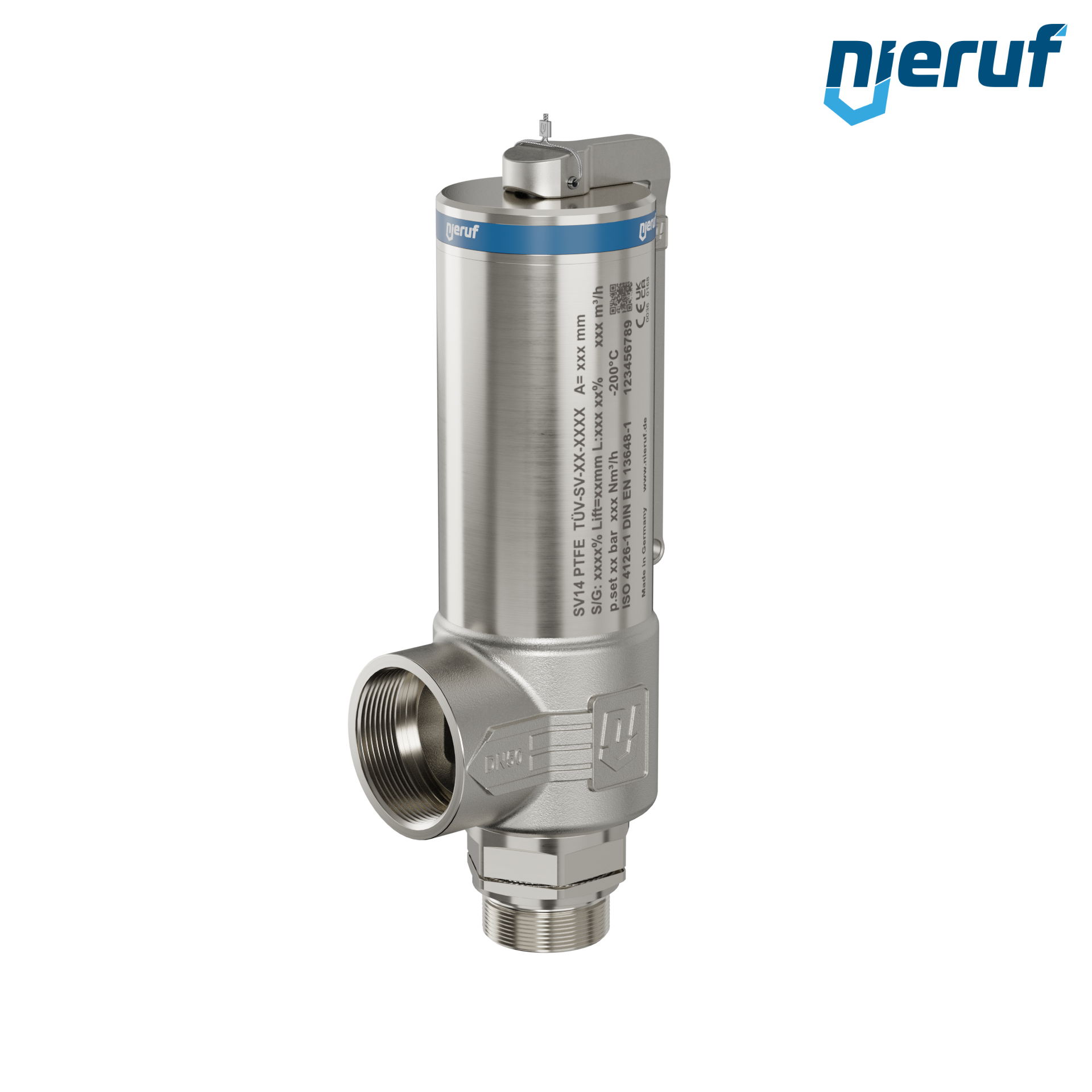 valvola di sicurezza criogenica DN32 1 1/2" M x 2" F SV14, acciaio inox PTFE, con leva