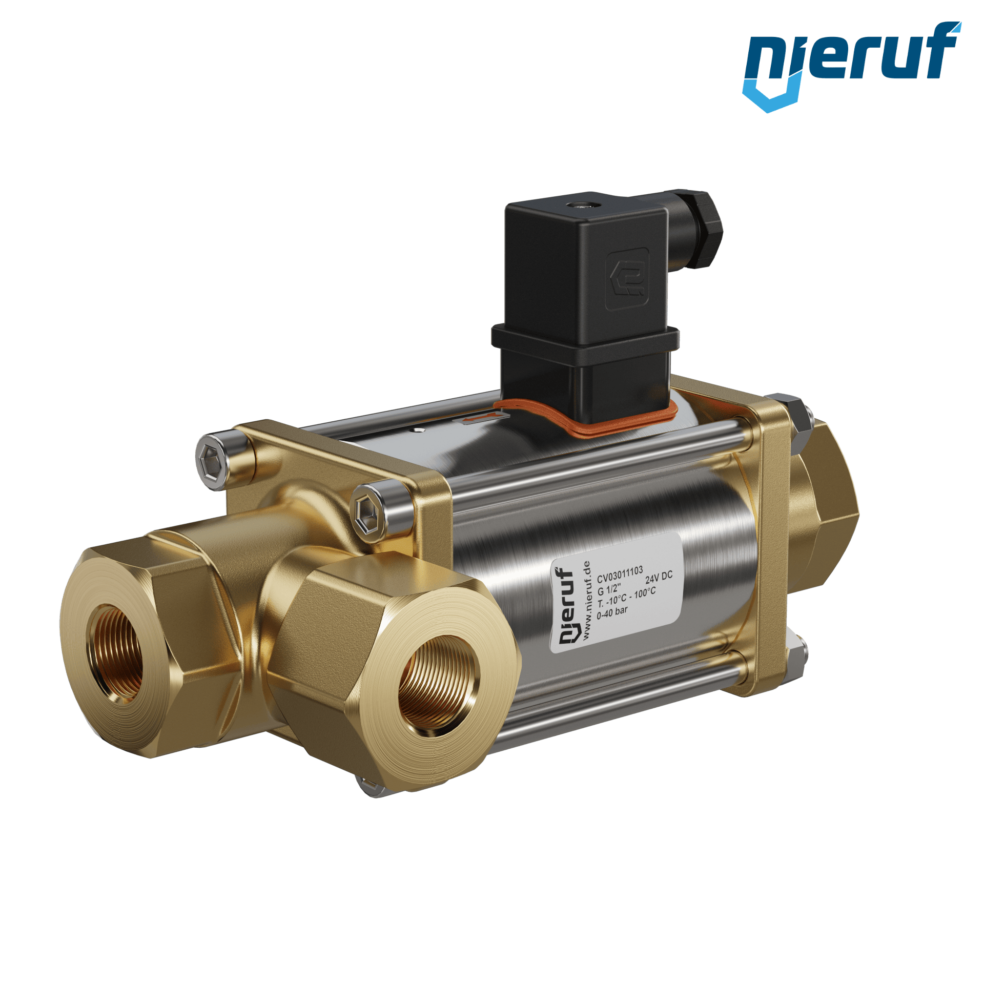 valvola coassiale a 3/2 vie 1/2" pollici filettatura interna - DN15 ottone 24V DC NO - per applicazione con acqua