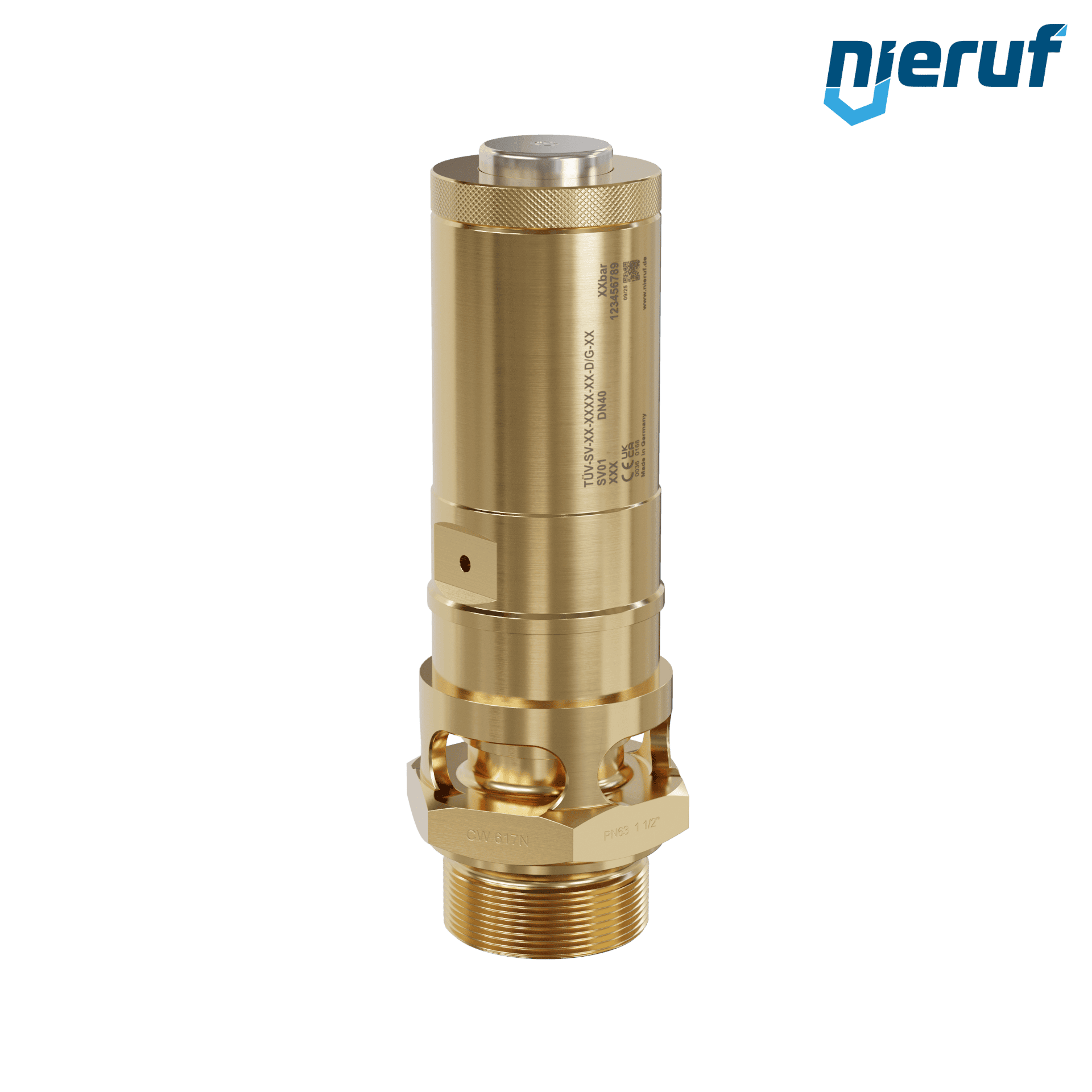 valvola di sicurezza 1 1/2" M SV01 per aria compressa PTFE ottone taratura di pressione 0,2 - 16,0 bar