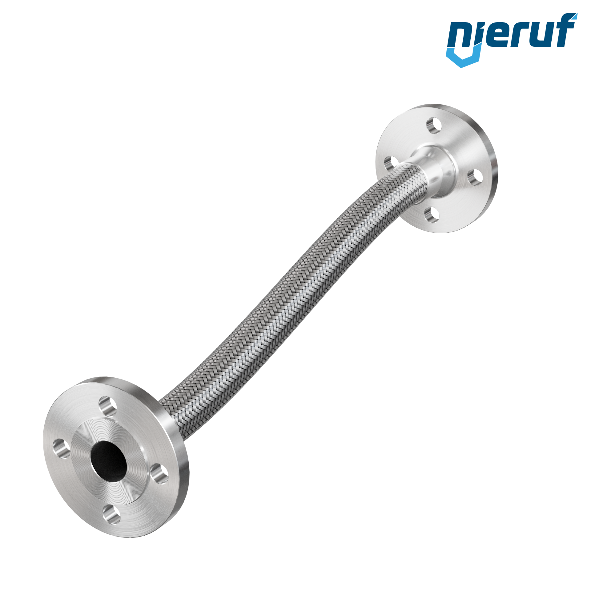 Tubo corrugato in acciaio inossidabile ES01 DN32 - 1 1/4" pollici con treccia singola e flangia fissa Lunghezza 1000 mm