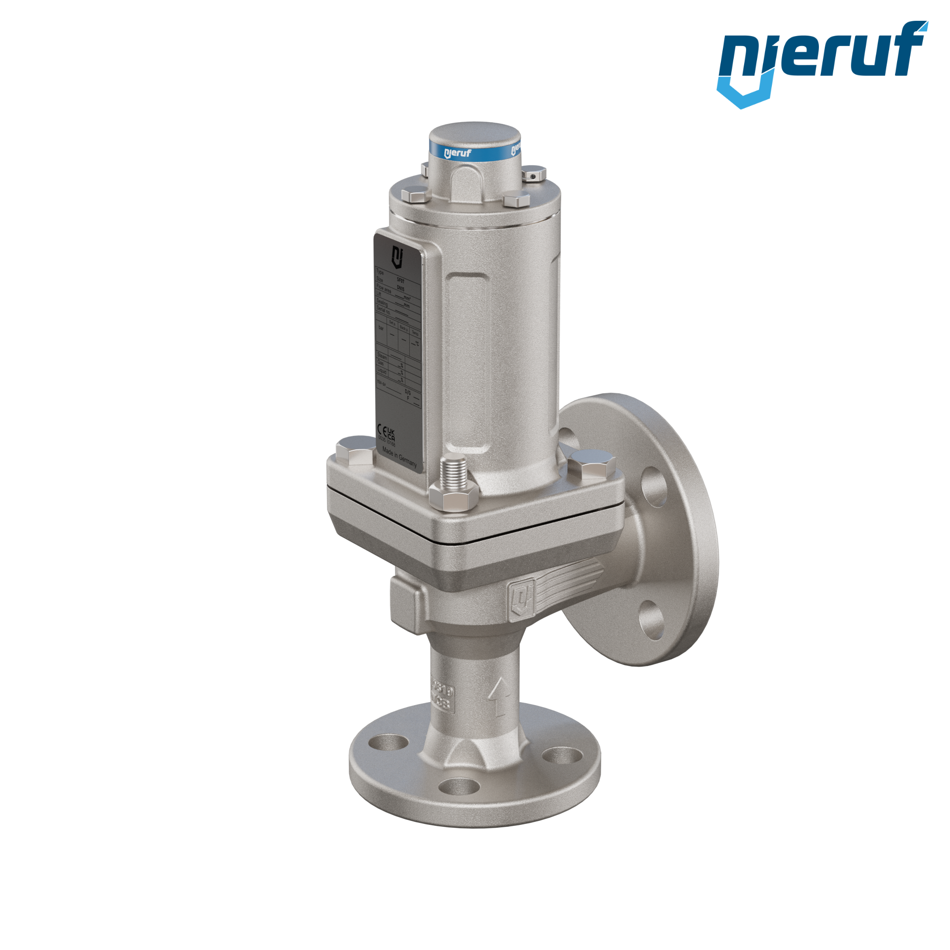 valvola di sicurezza flangiata ASME fluidi liquidi a tenuta di gas ANSI 150 DN15 3/4" x 1" SF07, acciaio, FFKM, senza dispositivo di sollevamento