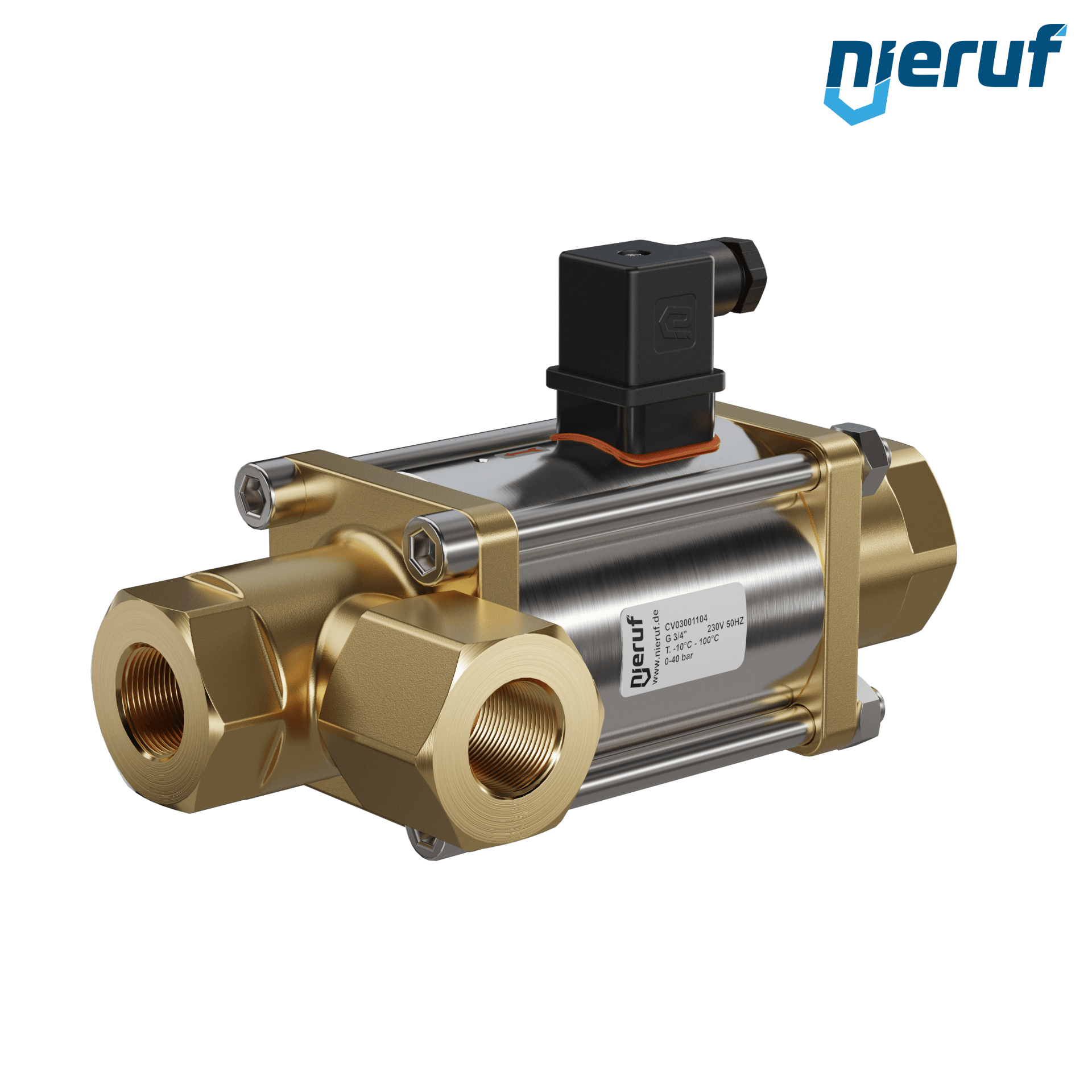 valvola coassiale a 3/2 vie 3/4" pollici filettatura interna - DN20 ottone 230V AC NO - per applicazione con acqua