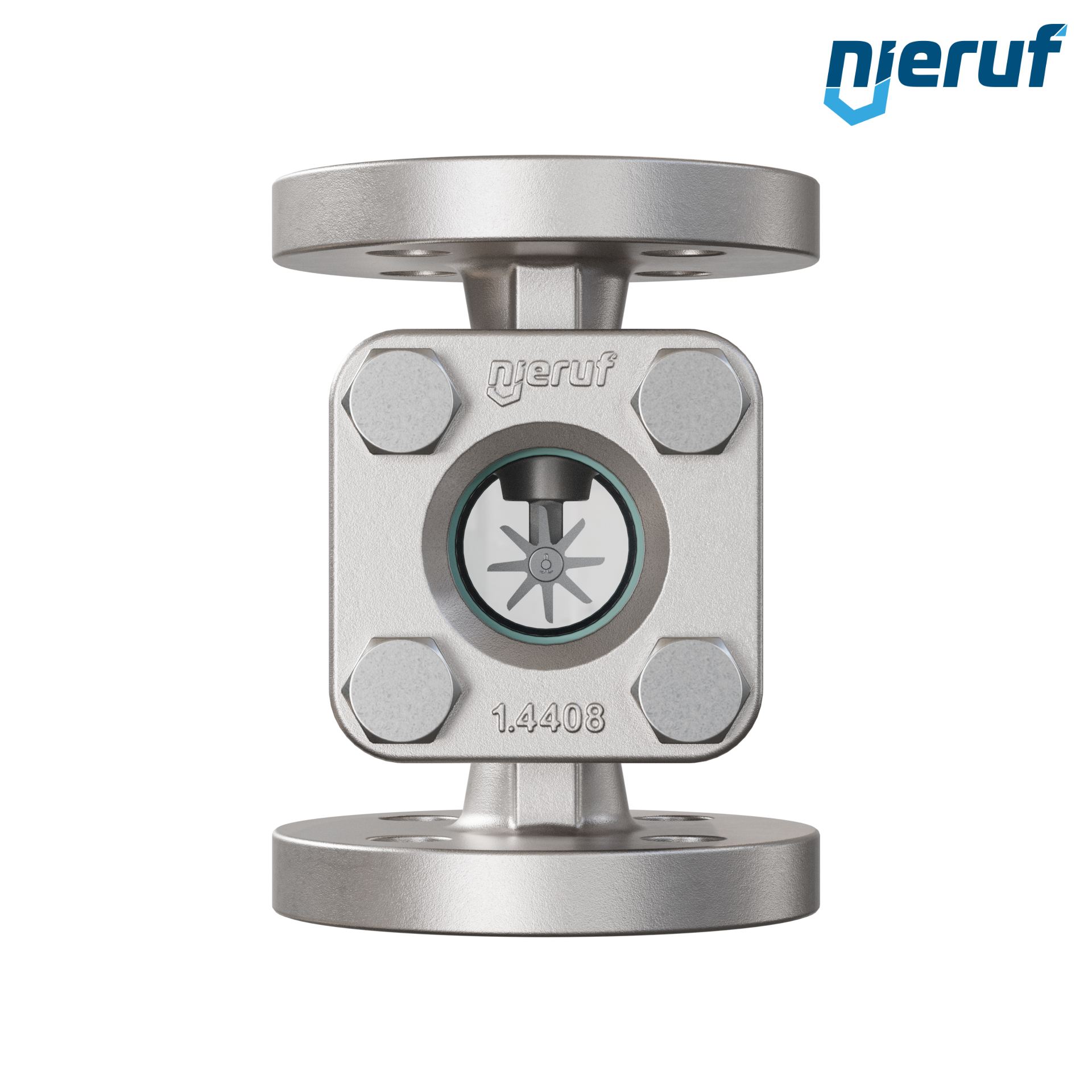Specola visiva flangiata DN15 - 1/2" pollici acciaio inossidabile AISI 316 flangia ANSI 300 vetro borosilicato versione con rotore in PTFE