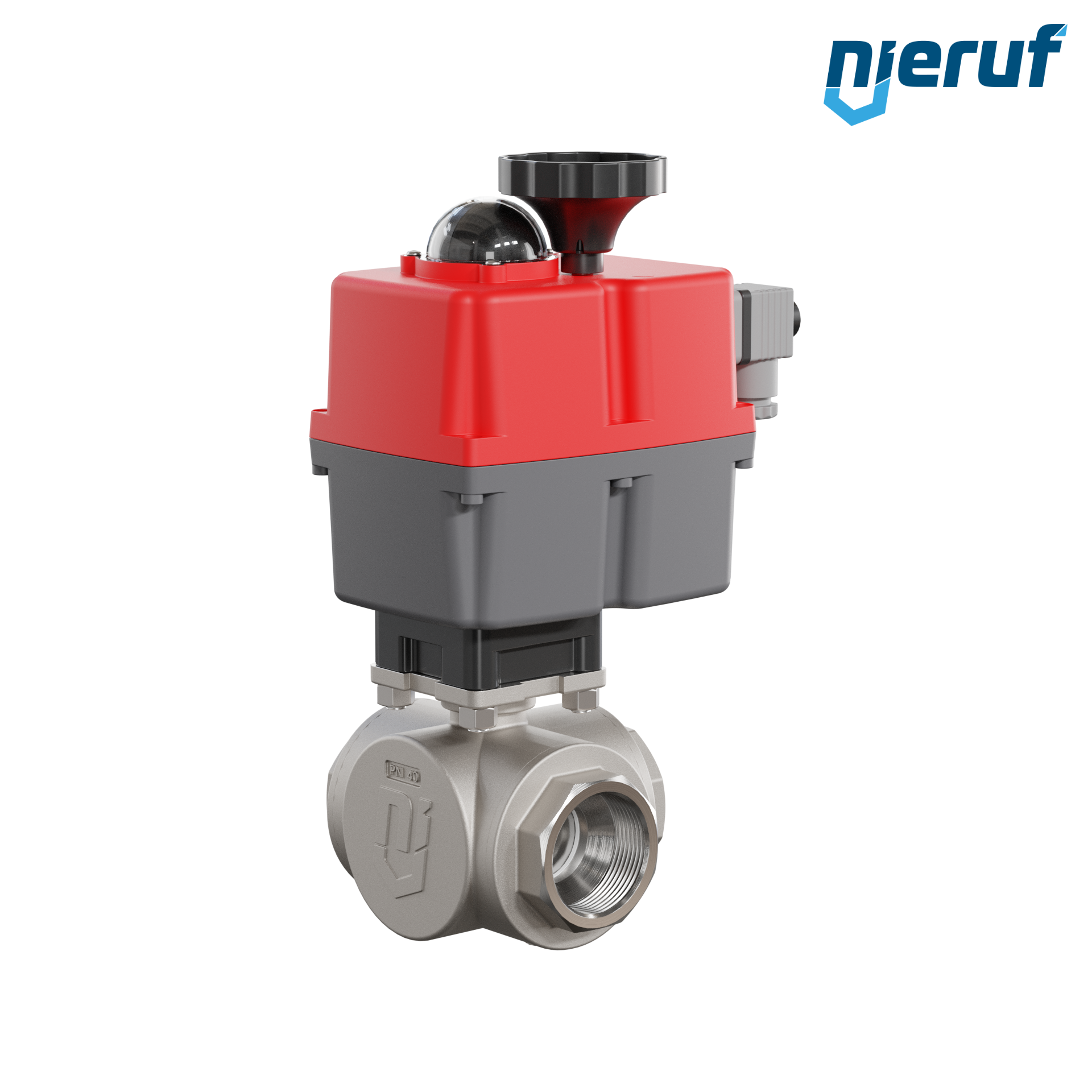 valvola a sfera a 3 vie con attuatore elettrico 24-240V DN40 - 1 1/2" pollici acciaio inossidabile a passaggio ridotto con incavo a forma di L