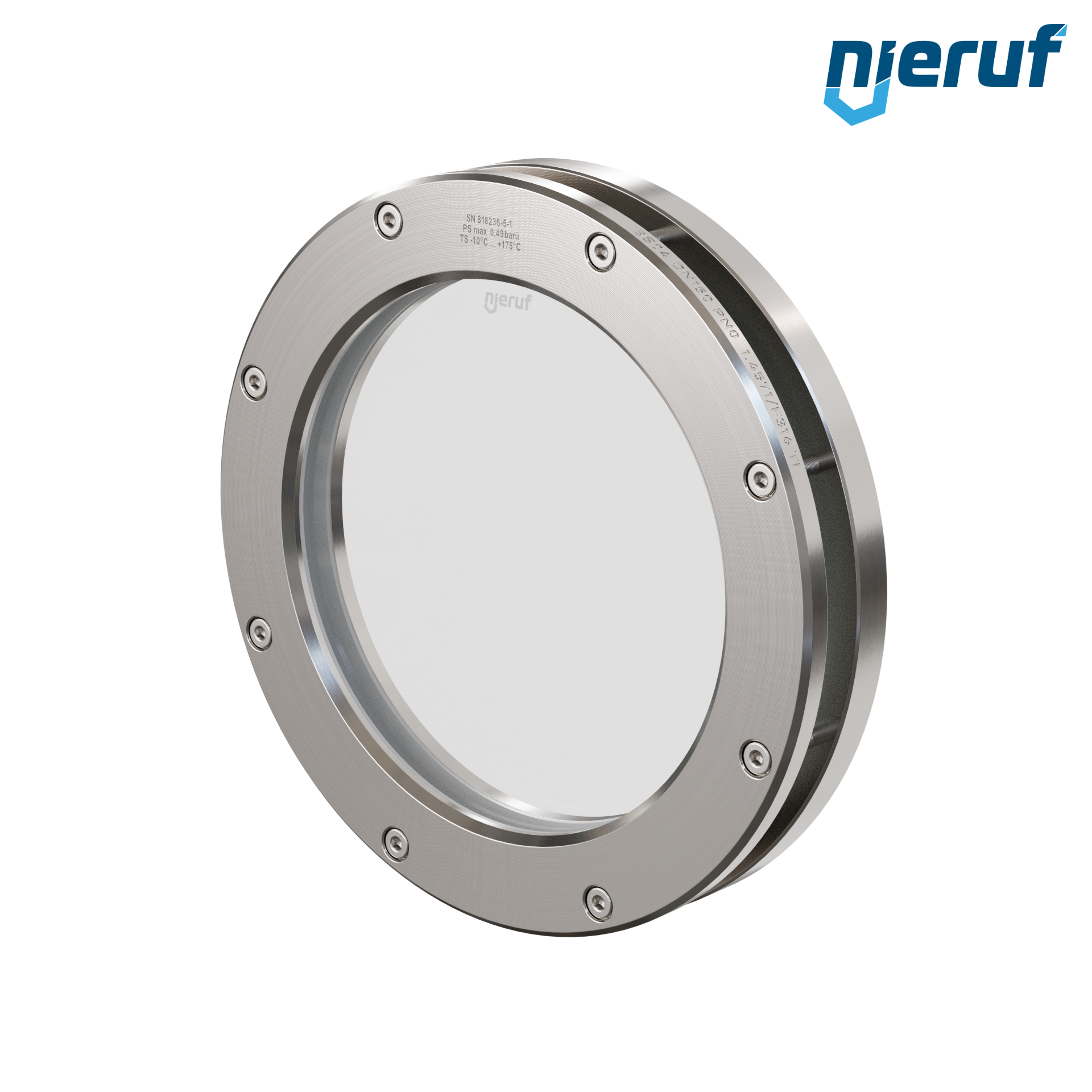 oblò di osservazione per serbatoi DN150 BS04 acciaio inossidabile 1.4571 PTFE vetro borosilicato 0,0 bar