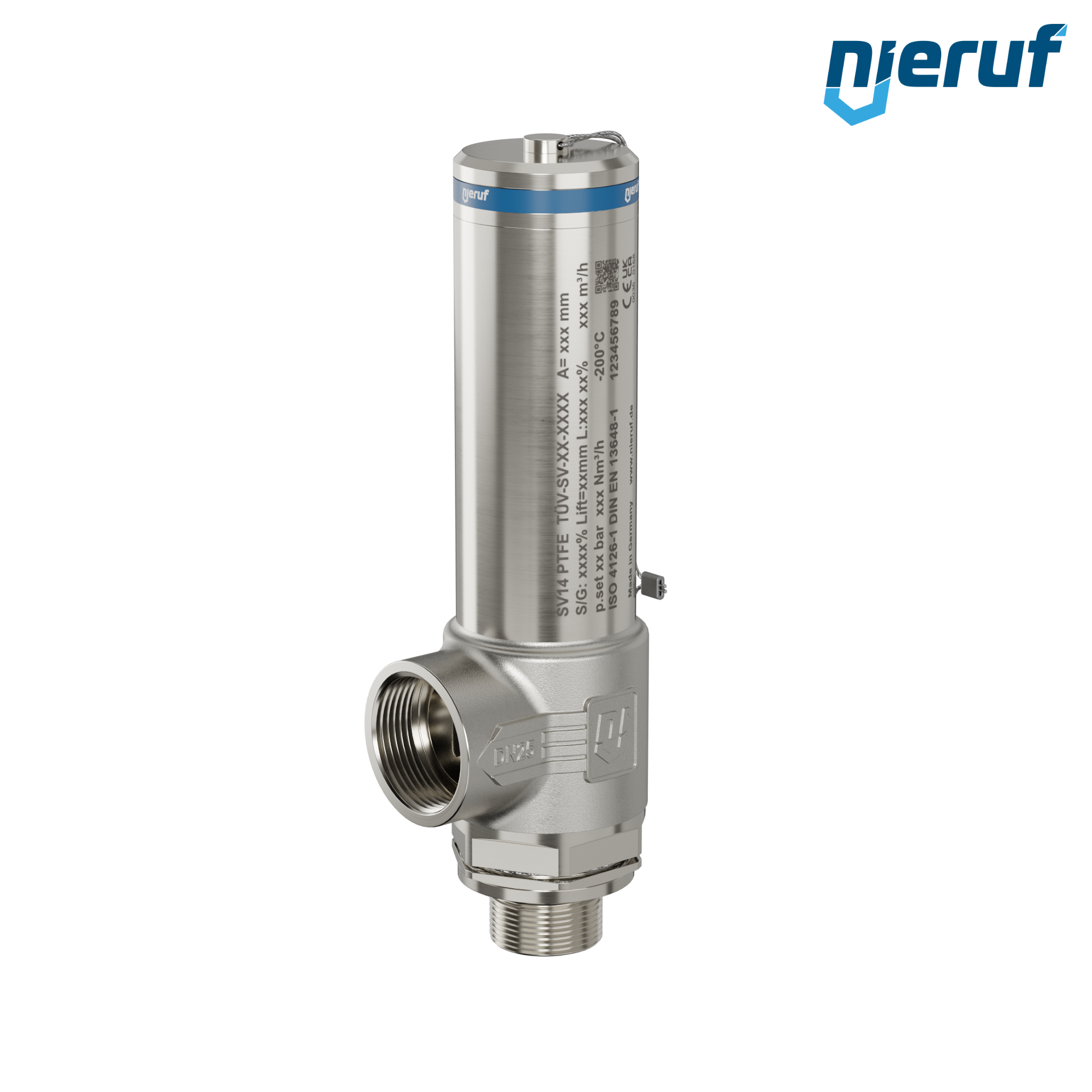 valvola di sicurezza criogenica DN20 3/4" M x 1" F SV14, acciaio inox PTFE